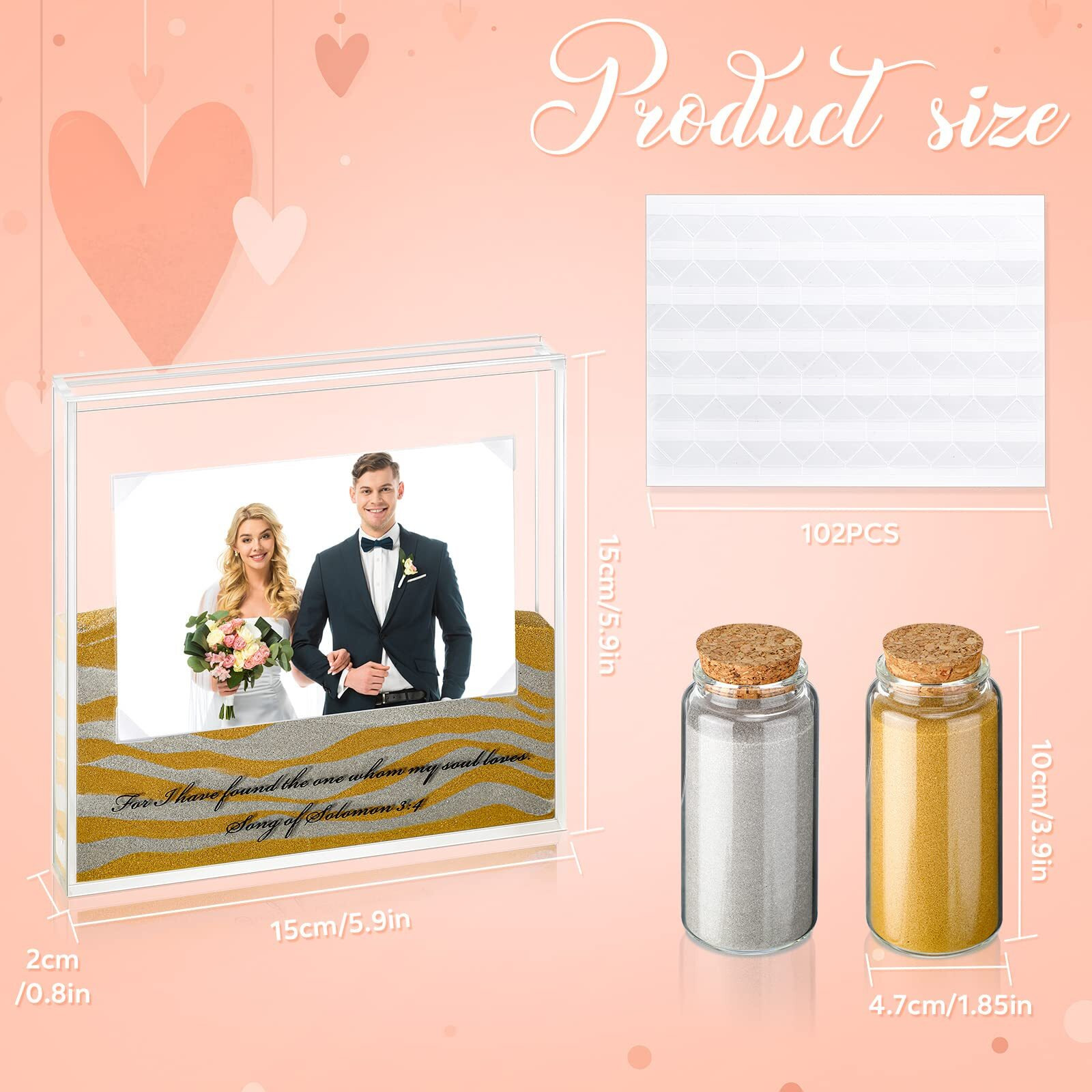 Roowest Sand Ceremony Kit For Wedding Includes Clear Acrylic Unity Sand Ceremony Photo Frame 2 Pack Sand Photo Fixing Corner Stickers And 2 Glass Unity Sand Holder For Wedding Decorations Home Decor