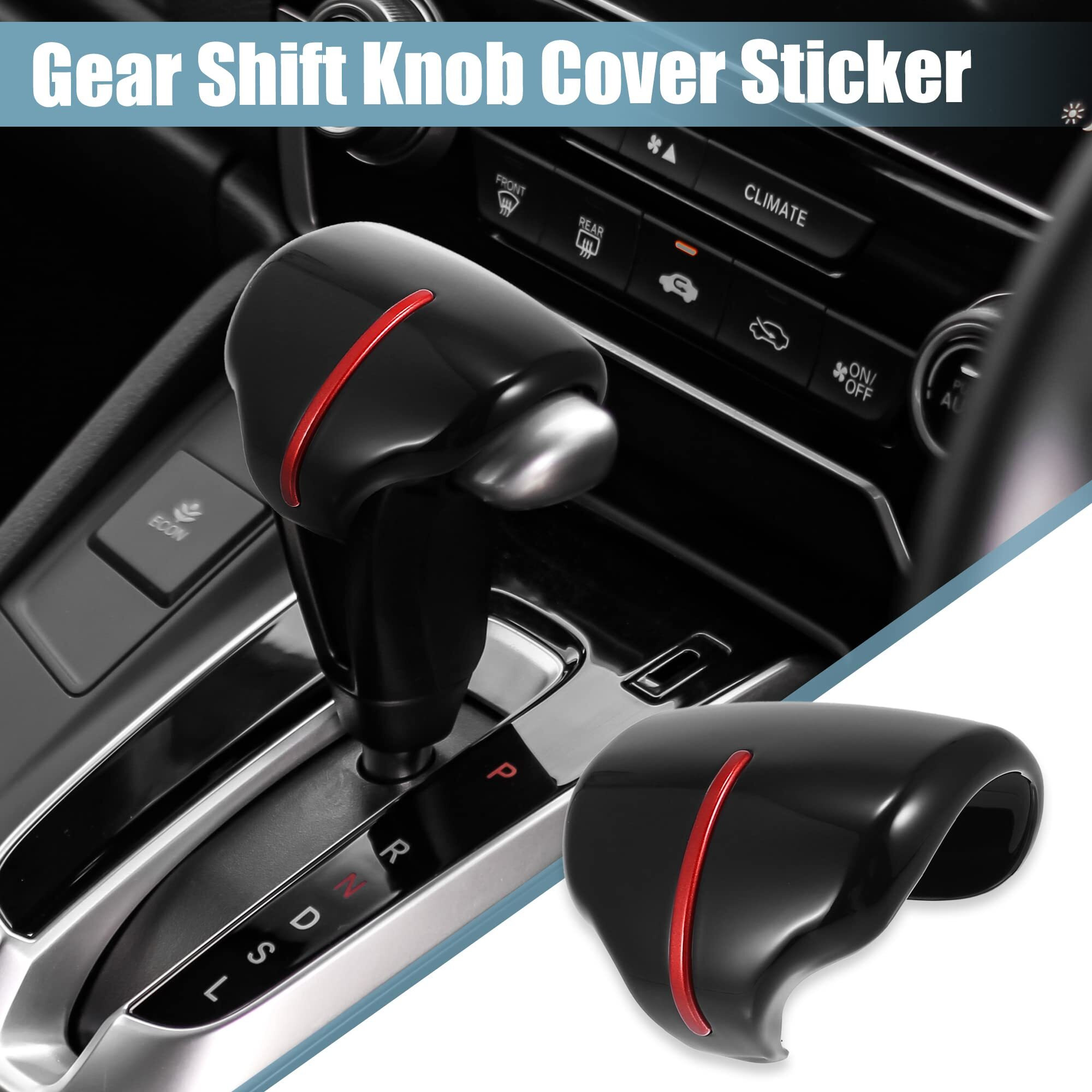 X Autohaux 1Pcs Car Gear Shift Knob Cover Sticker Head Trim Cover For Honda Cr-V 2017-2021 Black Red