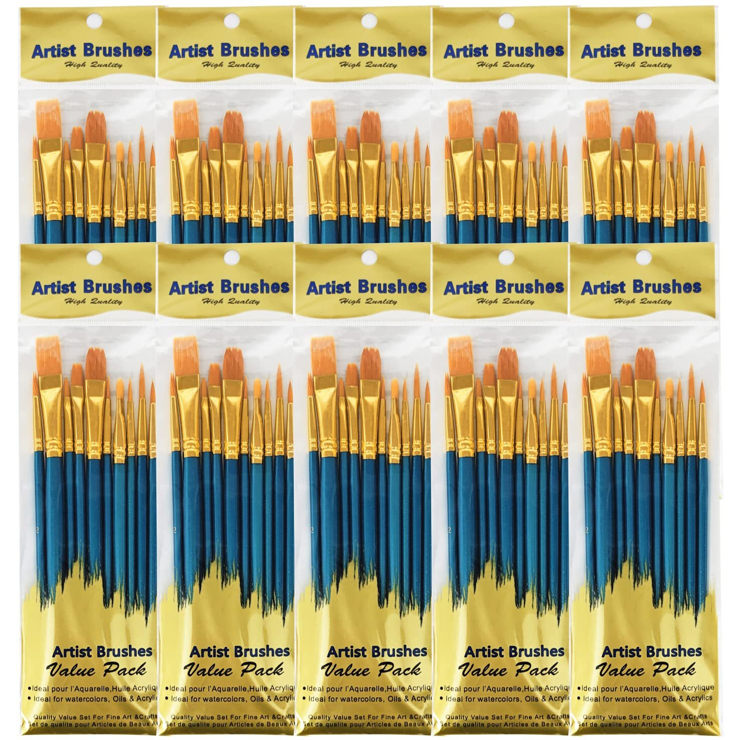 10 Pack 100 Pcs Paint Brushes Set  Nylon Hair Brushes For Oil And Watercolor  Round Painted Tip Artist Paintbrushes