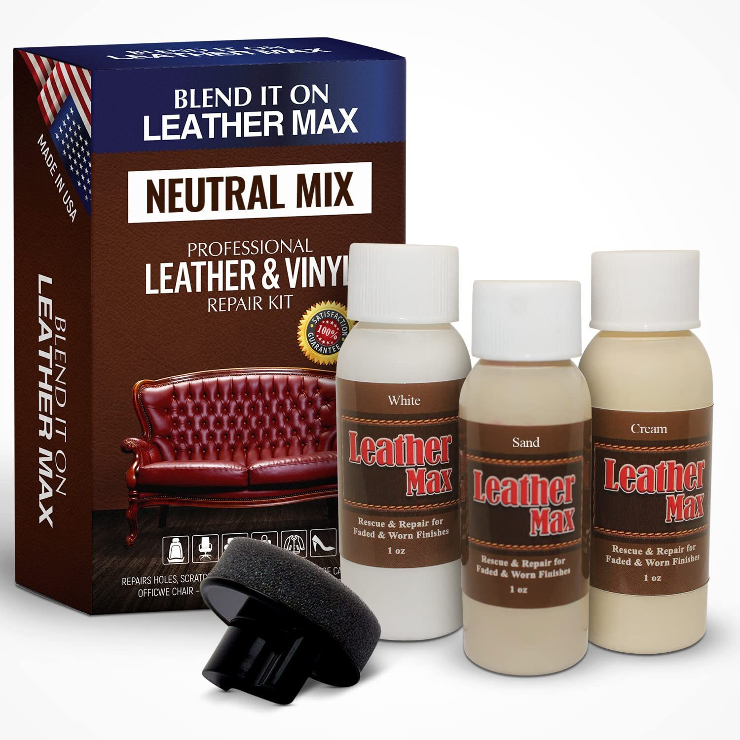 Leather Max Quick Blend Refinish And Repair Kit  Restore Couches  Recolor Furniture & Repair Car Seats  Jackets  Sofa  Boots / 3 Color Shades To Blend With/Leather Vinyl Bonded And More (Neutral Mix)