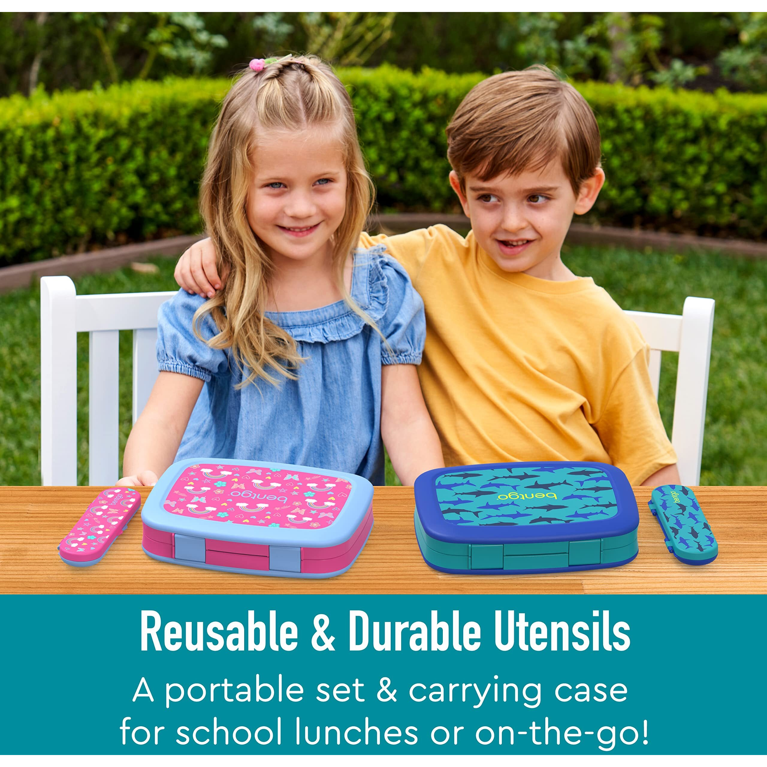 Bentgo Kids Utensil Set - Reusable Plastic Fork  Spoon & Storage Case - Bpa-Free Materials  Easy-Grip Handles  Dishwasher Safe - Ideal For School Lunch  Travel  & Outdoors (Shark)
