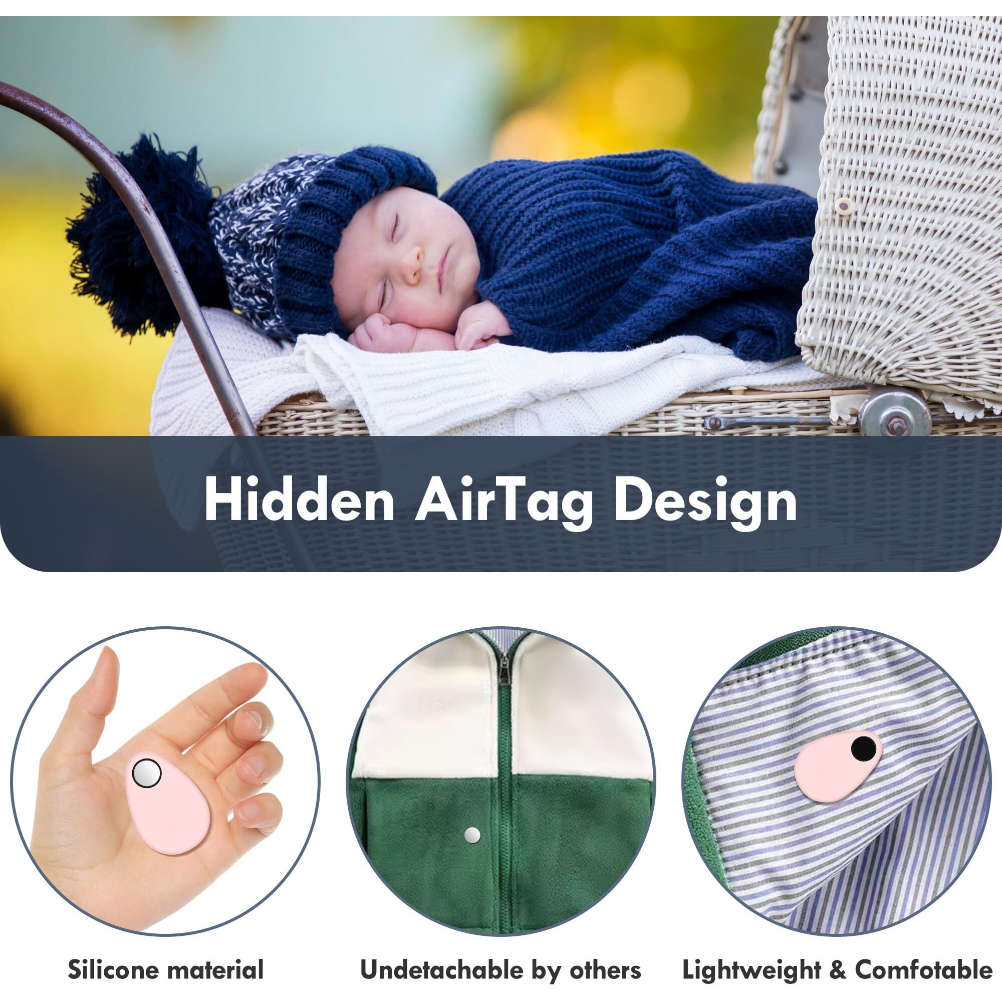 Airtag Holder For Kids Baby Toddler Hidden 2 Pack Gps Tracker Case  Anti-Removal Airtag Silicone Case With Safety Pins  Suitable For Children  Elderly  Pets  Backpack  Luggage(Blue  Pink)