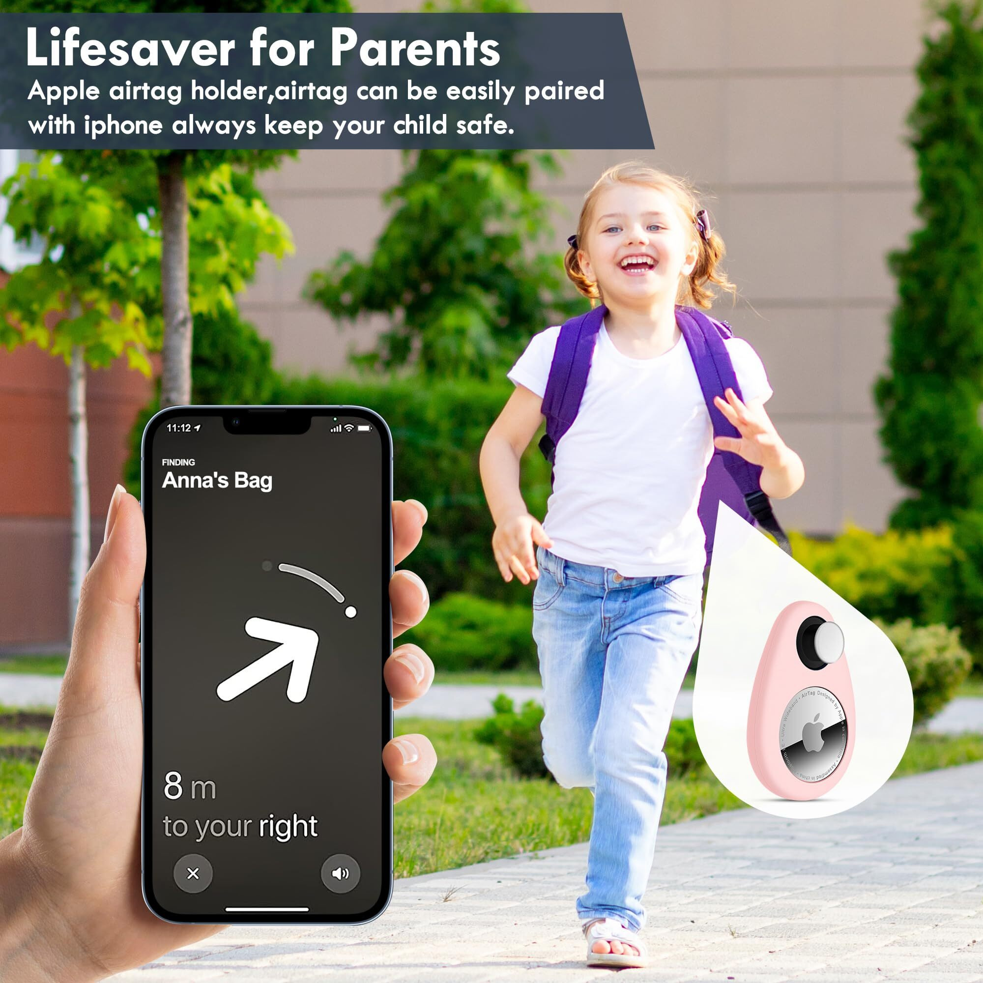Airtag Holder For Kids Baby Toddler Hidden 2 Pack Gps Tracker Case  Anti-Removal Airtag Silicone Case With Safety Pins  Suitable For Children  Elderly  Pets  Backpack  Luggage(Blue  Pink)