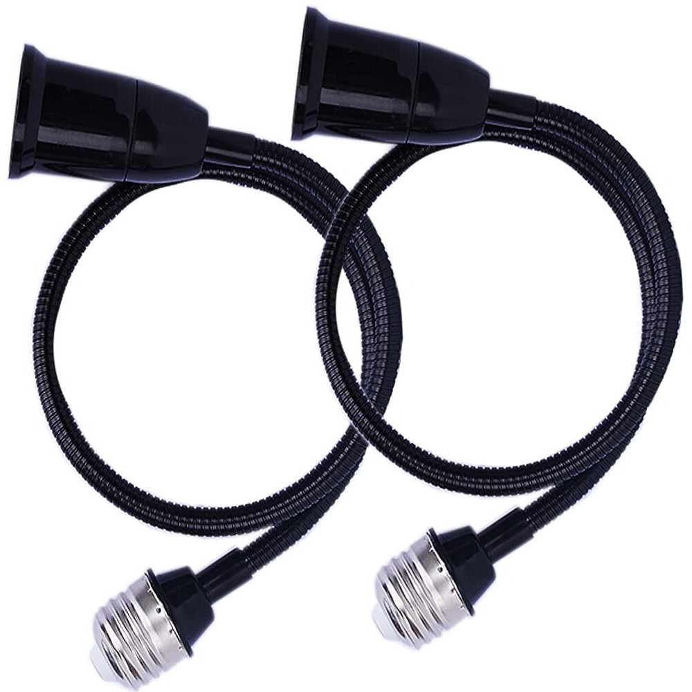 E26/E27 Light Socket Extender Adapter  58Cm/22.5 Inch Extension165 Heat-Resistant No Fire Hazardbendable Flexible Gooseneck Adjustable Extension Socket Extender Adaptor (Red 2-Pack) (Black)