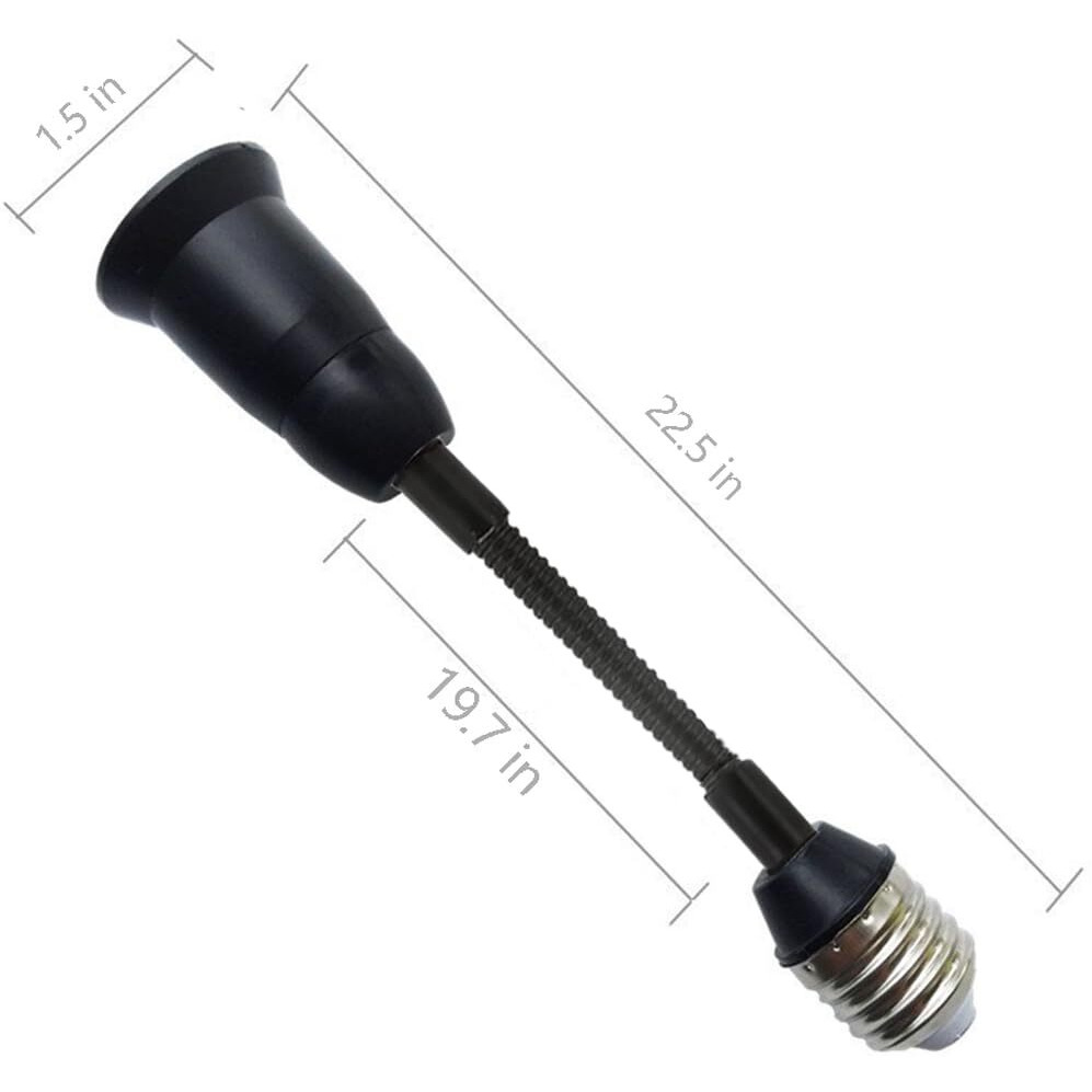 E26/E27 Light Socket Extender Adapter  58Cm/22.5 Inch Extension165 Heat-Resistant No Fire Hazardbendable Flexible Gooseneck Adjustable Extension Socket Extender Adaptor (Red 2-Pack) (Black)