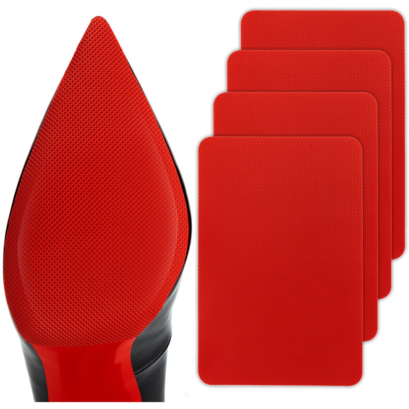 Gadebao Red Sole Protectors  4 Pcs Self-Adhesive Shoe Bottom Protector For Christian Louboutin High Heels  Silicone Anti Slip Shoe Grips Sole Guard Compatible With Louboutin Shoes (M  6"" By 4""  Red)