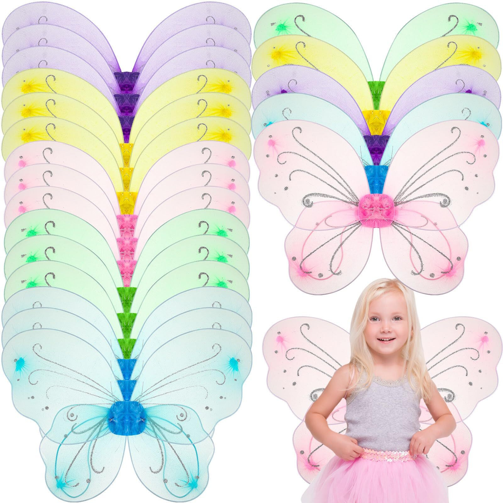 Chivao 20 Pieces Fairy Wings Butterfly Wings Dress Up Birthday Wedding Decoration Halloween Party Accessory(Cute Color)