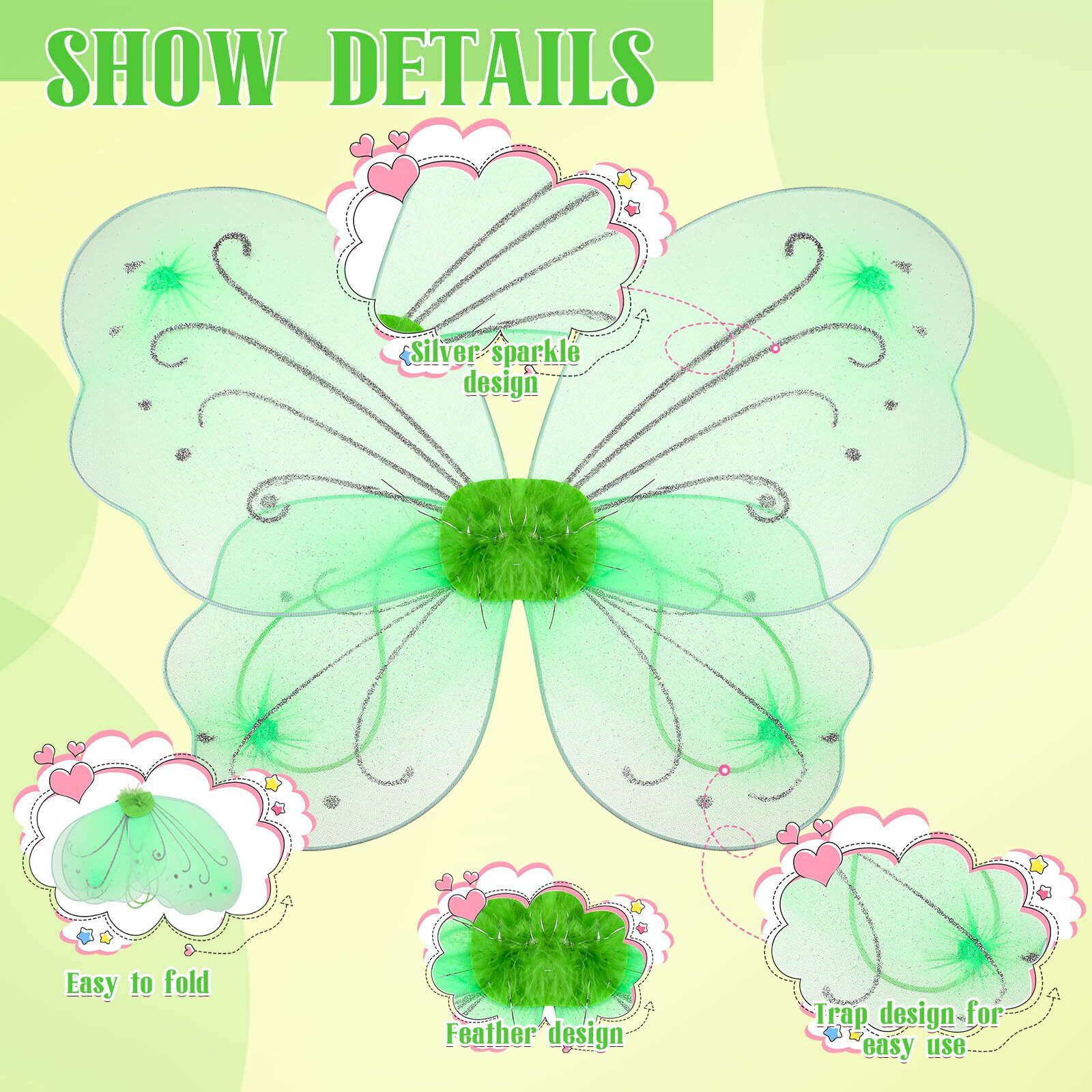 Chivao 20 Pieces Fairy Wings Butterfly Wings Dress Up Birthday Wedding Decoration Halloween Party Accessory(Cute Color)