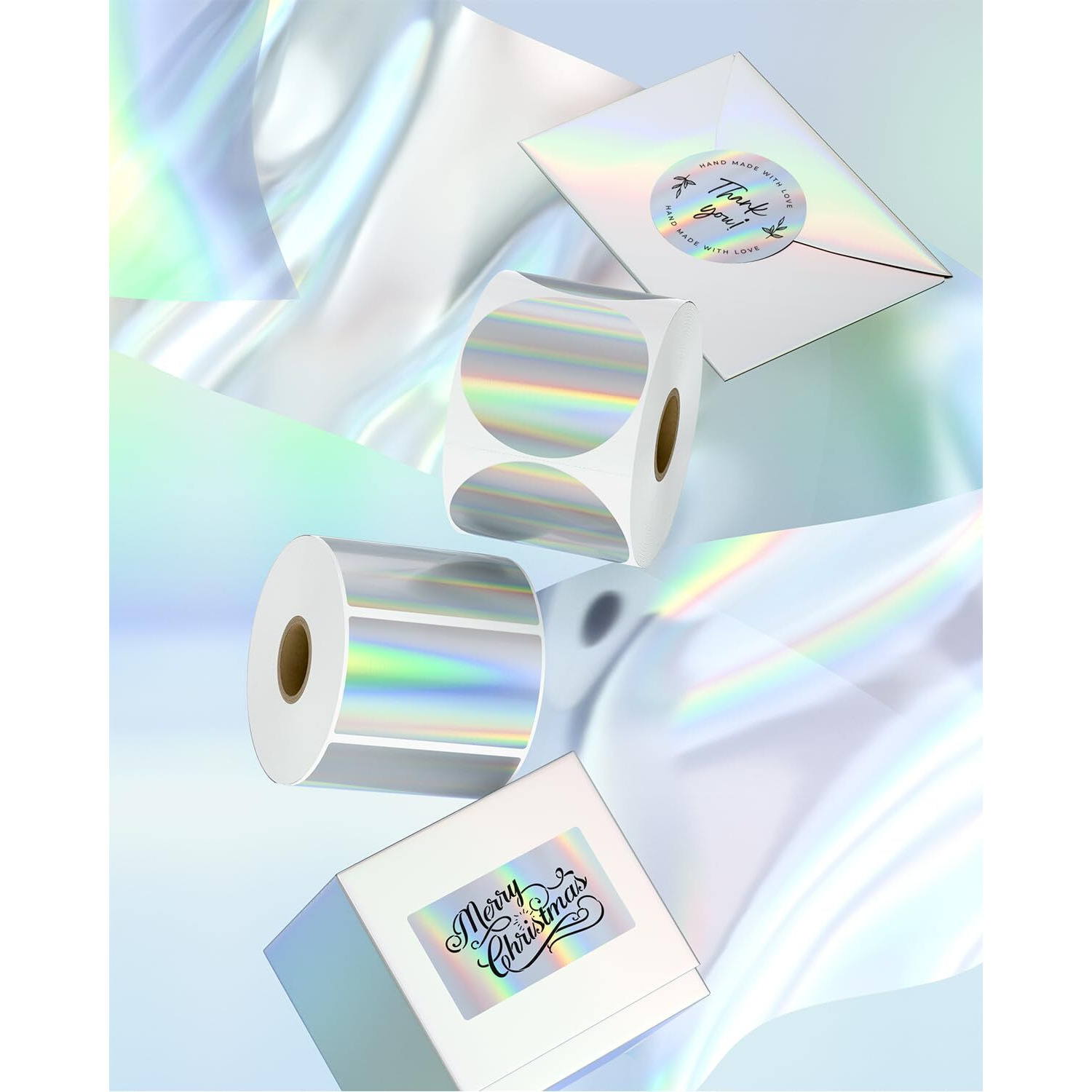 Munbyn Holographic Silver Thermal Sticker Labels 2.25"&quotX1.25""  Printable Christmas Wrapping Stickers  Glitter Thermal Printer Label Sticker For Diy Logo Design  Qr Code  Name Tag