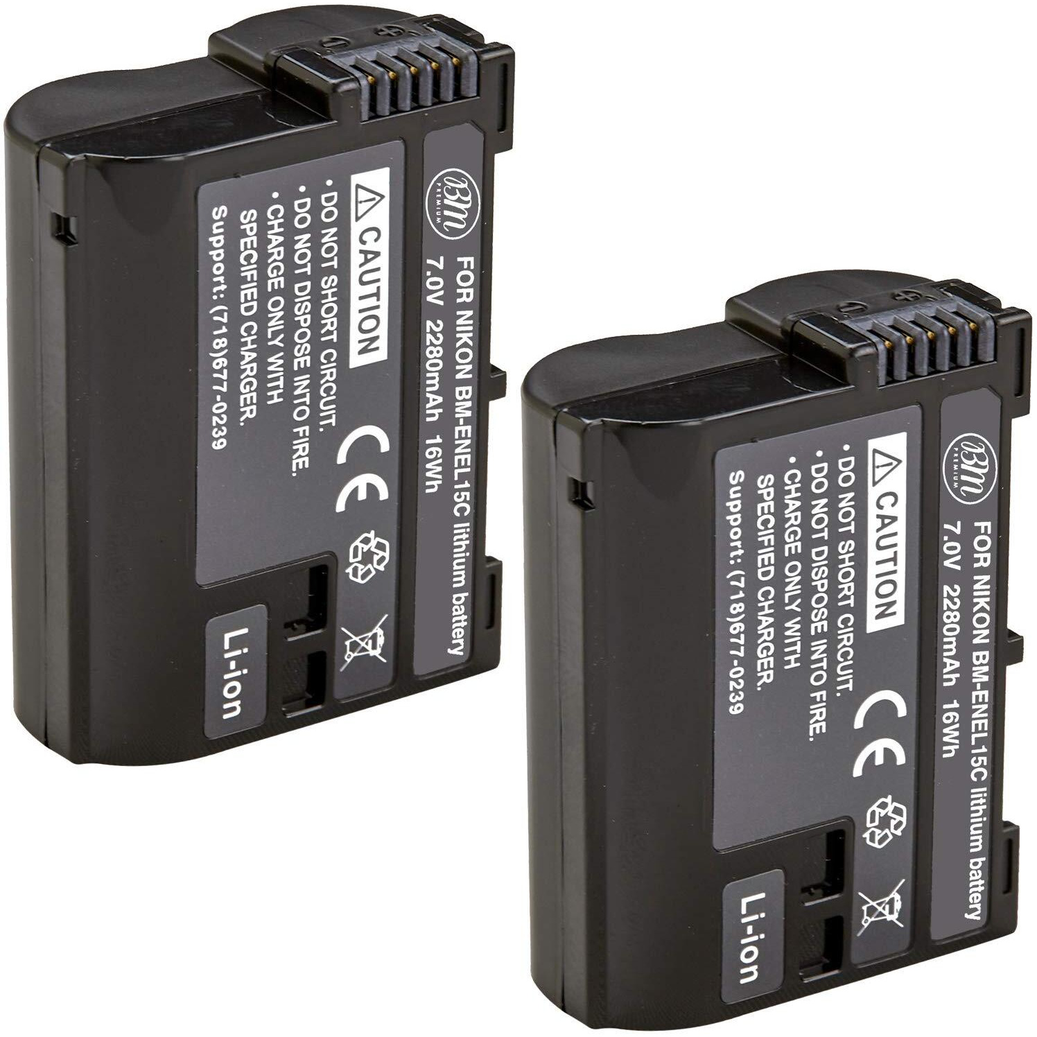 Bm Premium 2 Pack Of En-El15C High Capacity Batteries For Nikon Z5  Z6  Z6 Ii  Z7  Z8  Z7Ii  D780  D850  D7500  1 V1  D500  D600  D610  D750  D800  D810  D810A  D7000  D7100  D7200 Cameras
