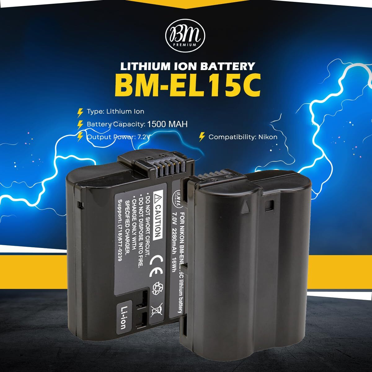 Bm Premium 2 Pack Of En-El15C High Capacity Batteries For Nikon Z5  Z6  Z6 Ii  Z7  Z8  Z7Ii  D780  D850  D7500  1 V1  D500  D600  D610  D750  D800  D810  D810A  D7000  D7100  D7200 Cameras