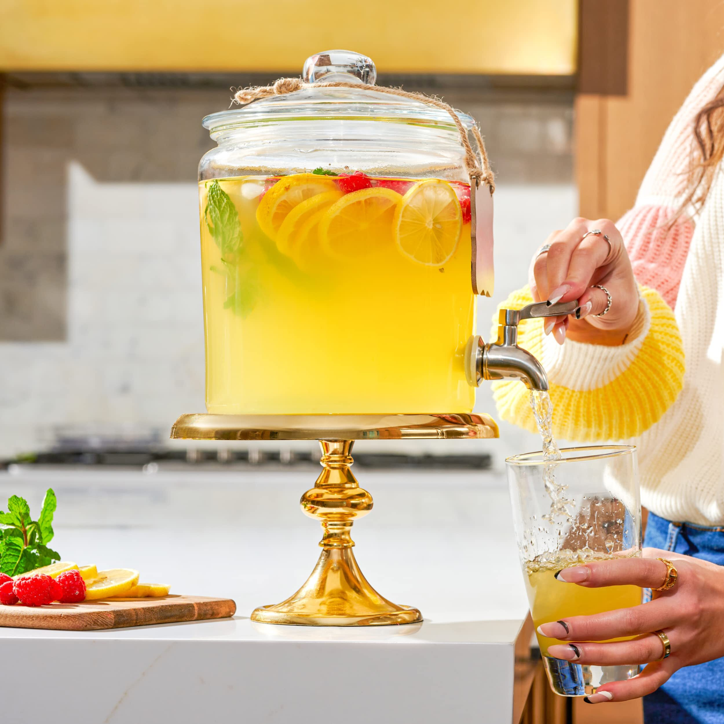 1 Gallon Beverage Dispenser With Stainless Steel Spigot + Marker & Chalkboard 100% Leakproof Glass Drink Dispenser For Parties With Spout  Airtight Beverage Serveware For Water  Juice  Laundry