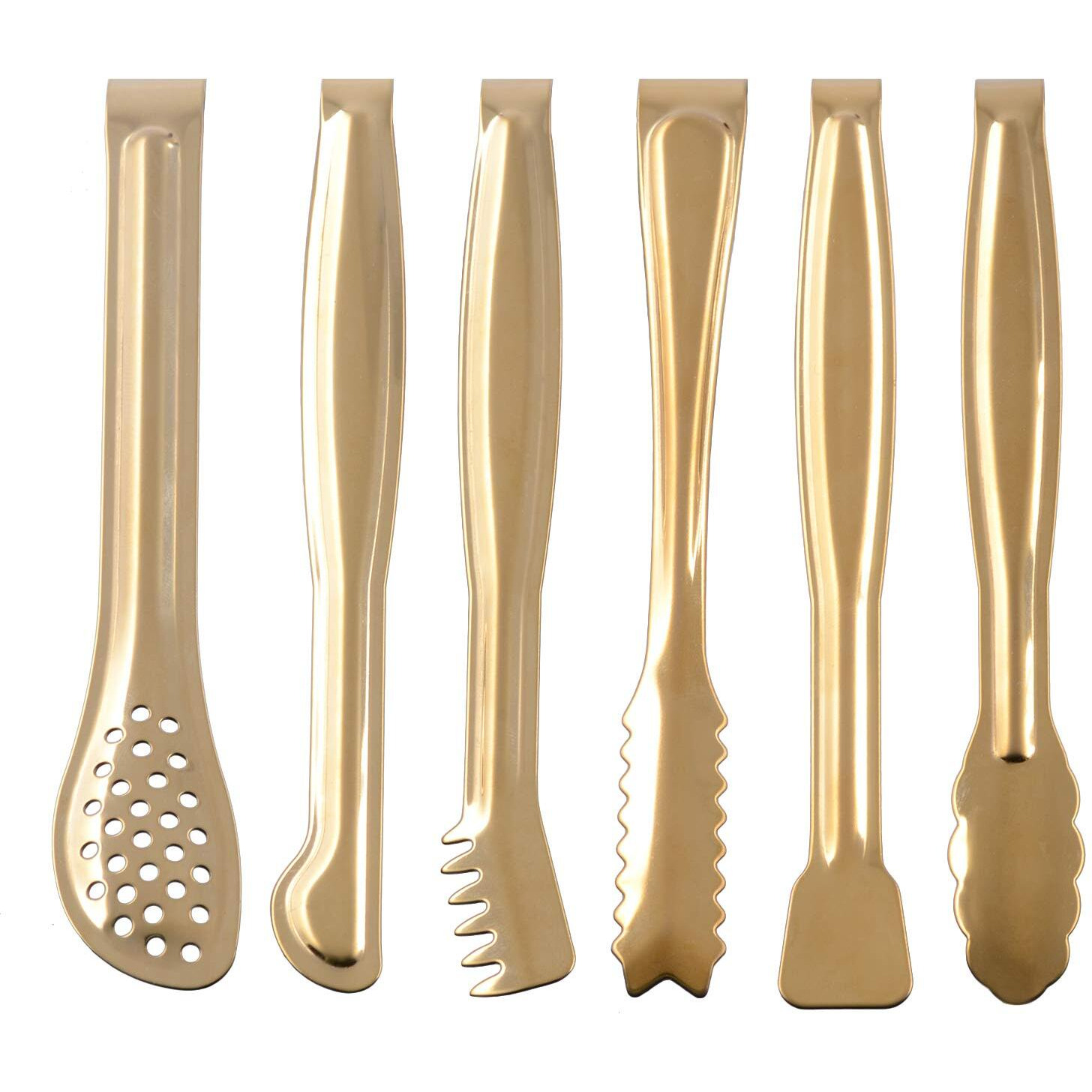 Hinmay Gold Plated Mini Serving Tongs Set 6-Inch Appetizers Tongs Stainless Steel Small Sugar Cube Tongs Ice Tongs  Set Of 6
