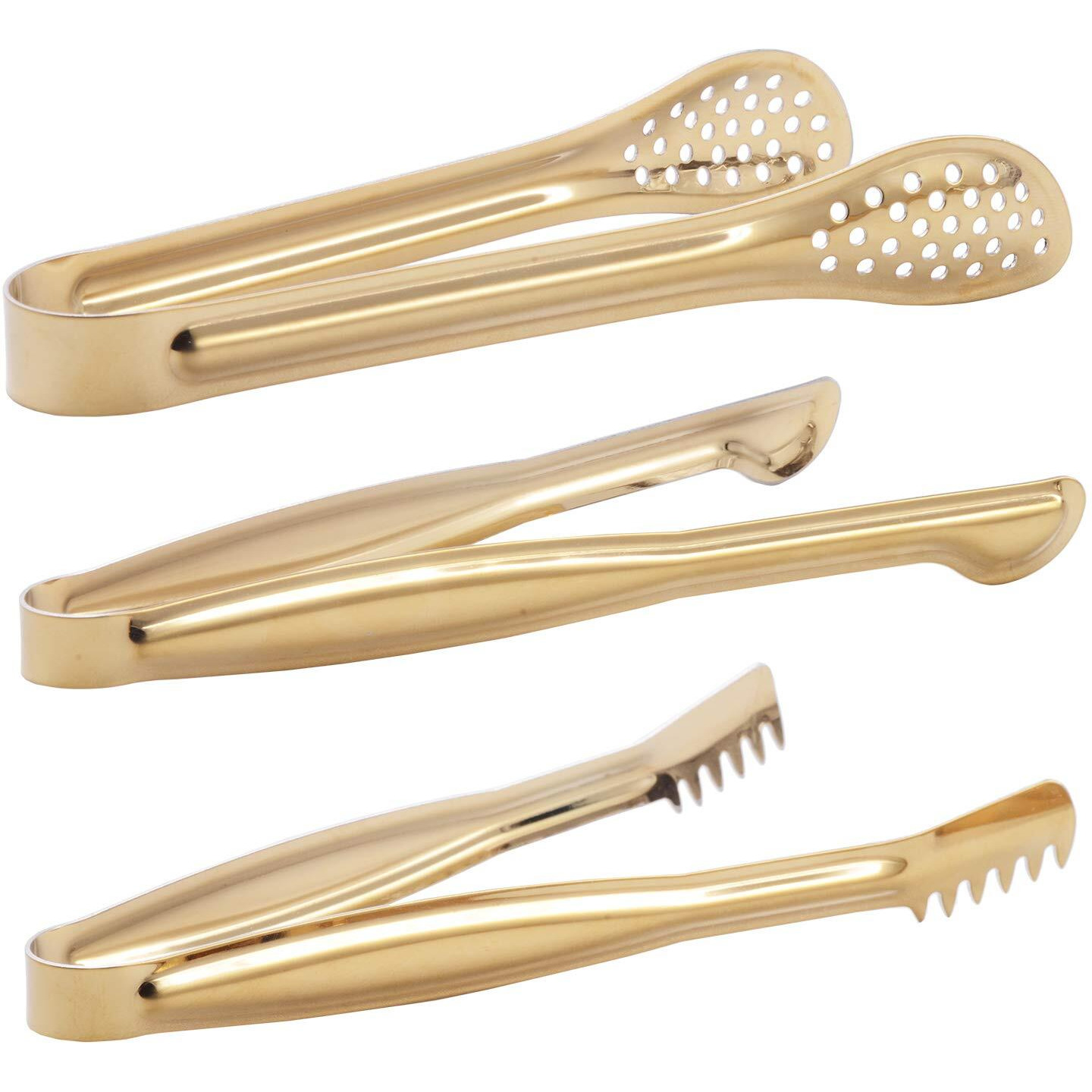 Hinmay Gold Plated Mini Serving Tongs Set 6-Inch Appetizers Tongs Stainless Steel Small Sugar Cube Tongs Ice Tongs  Set Of 6