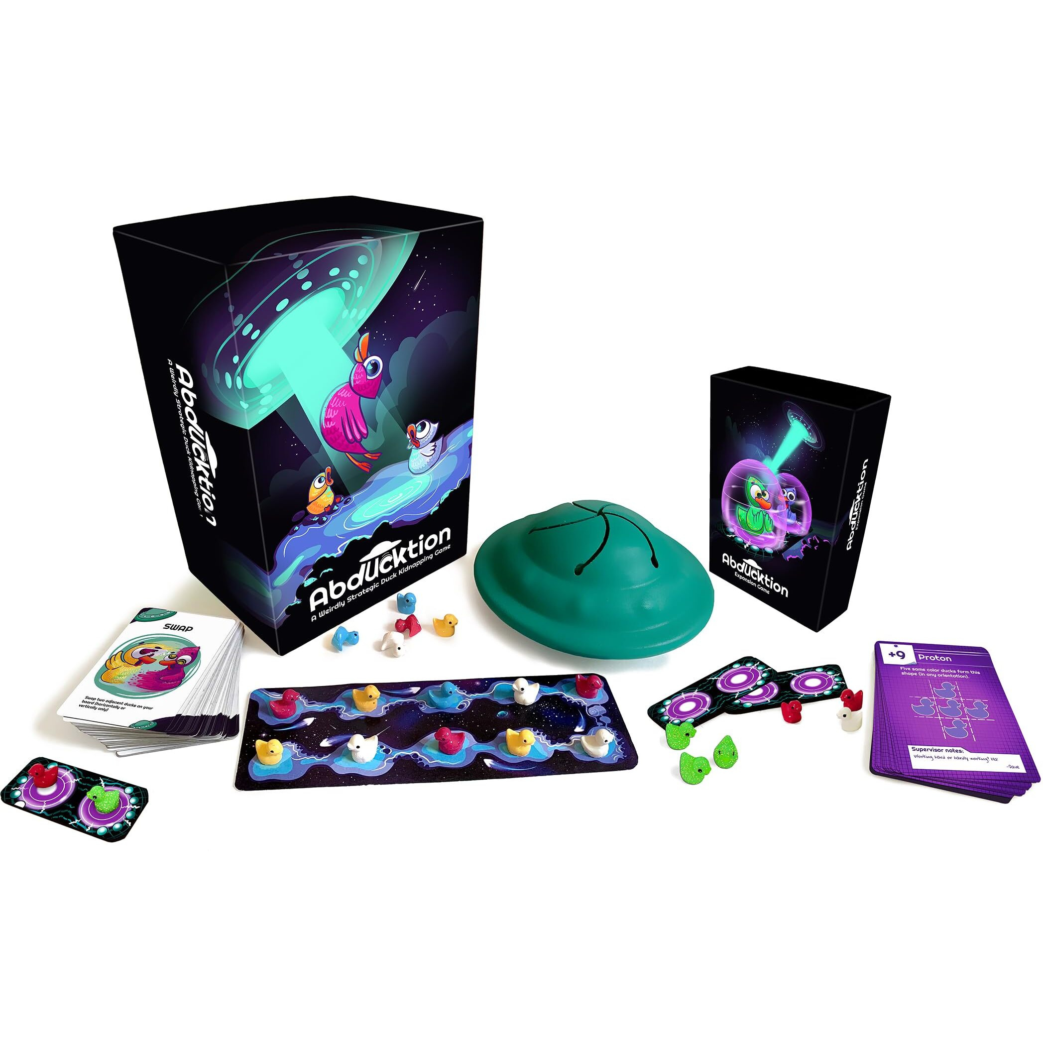 Abducktion - Bundle Base + Intergalacduck Research Expansion Combo Pack  25-30 Minutes  Ages 12+  A Weirdly Strategic Duck Kidnapping Game  A Ufo  And Mind-Bending  Shape-Finding Logic