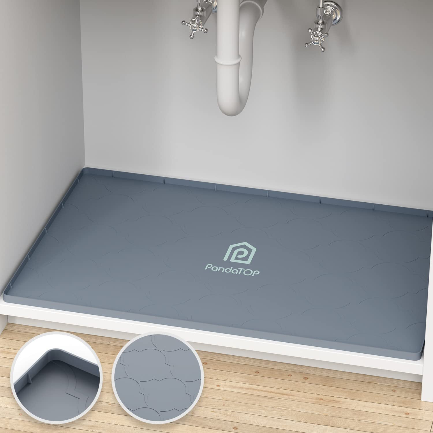 Under Sink Mat  28"" X 19"" Silicone Kitchen Cabinet Tray  Waterproof & Flexible Under Sink Liner For Kitchen Bathroom And Laundry Room