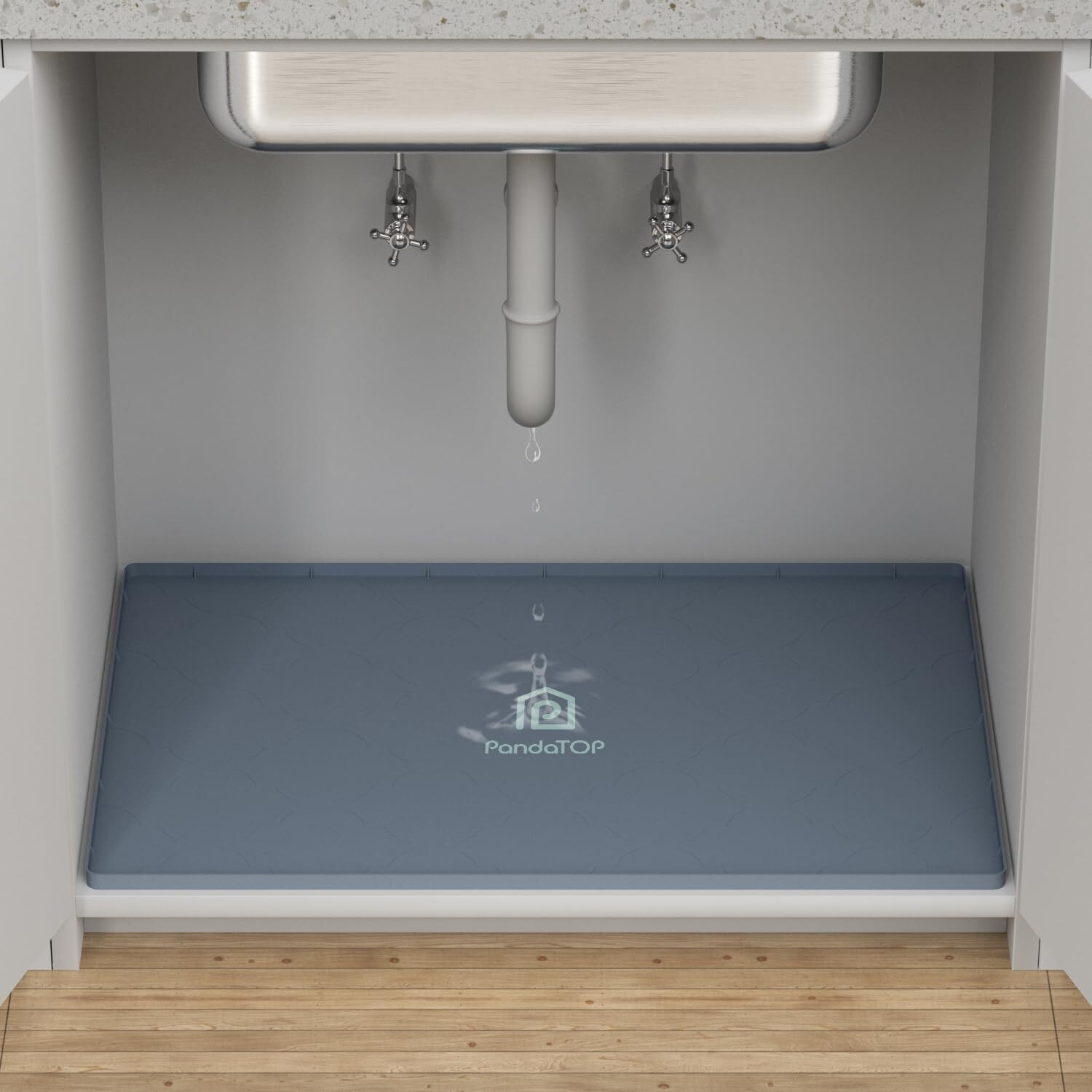 Under Sink Mat  28"" X 19"" Silicone Kitchen Cabinet Tray  Waterproof & Flexible Under Sink Liner For Kitchen Bathroom And Laundry Room
