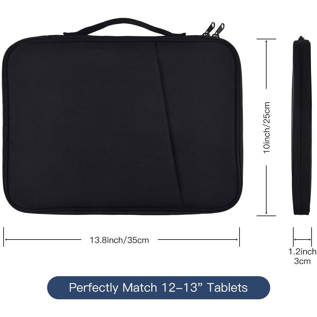 12-12.9 Inch Tablet Sleeve Bag For 12.4"" Samsung Galaxy Tab S9+ Plus/S8+ 2022/S7+/S7+ Plus/S7 Fe 13"" Ipad Air M4/Ipad Pro M2 2024/Pro 12.9"" 4 3/Microsoft Surface Go 2 12.4""/Pro 9 8 Carrying Case-Black