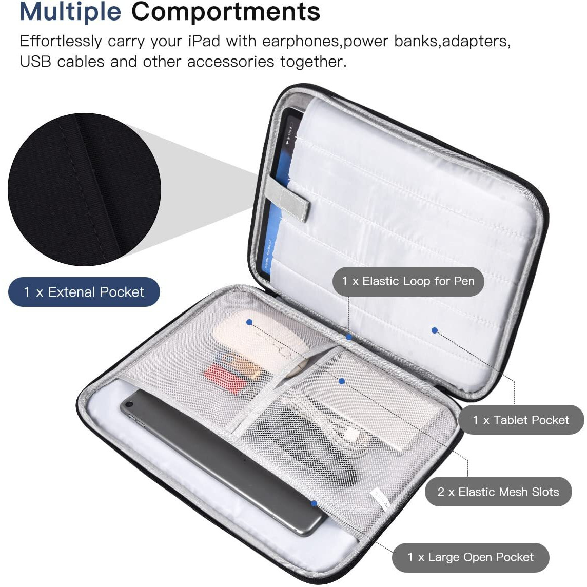 12-12.9 Inch Tablet Sleeve Bag For 12.4"" Samsung Galaxy Tab S9+ Plus/S8+ 2022/S7+/S7+ Plus/S7 Fe 13"" Ipad Air M4/Ipad Pro M2 2024/Pro 12.9"" 4 3/Microsoft Surface Go 2 12.4""/Pro 9 8 Carrying Case-Black