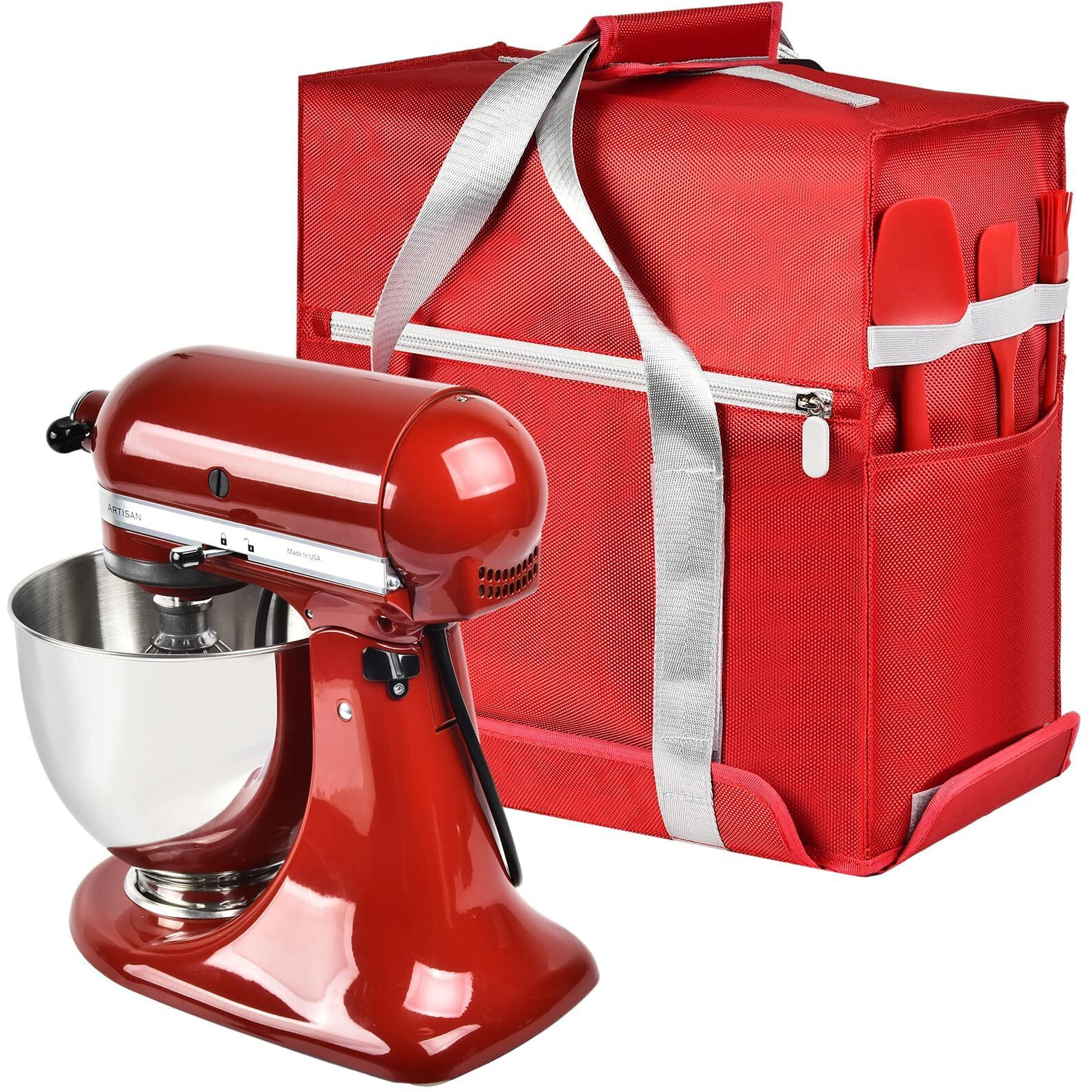 Stand Mixer Cover Compatible With Kitchenaid Stand Mixer 4.5-5 Quart  Portable Travel Storage Case Bag With Multiple Pockets And Handle For Kitchen Aid Mixer Accessories (Box Only) - Red