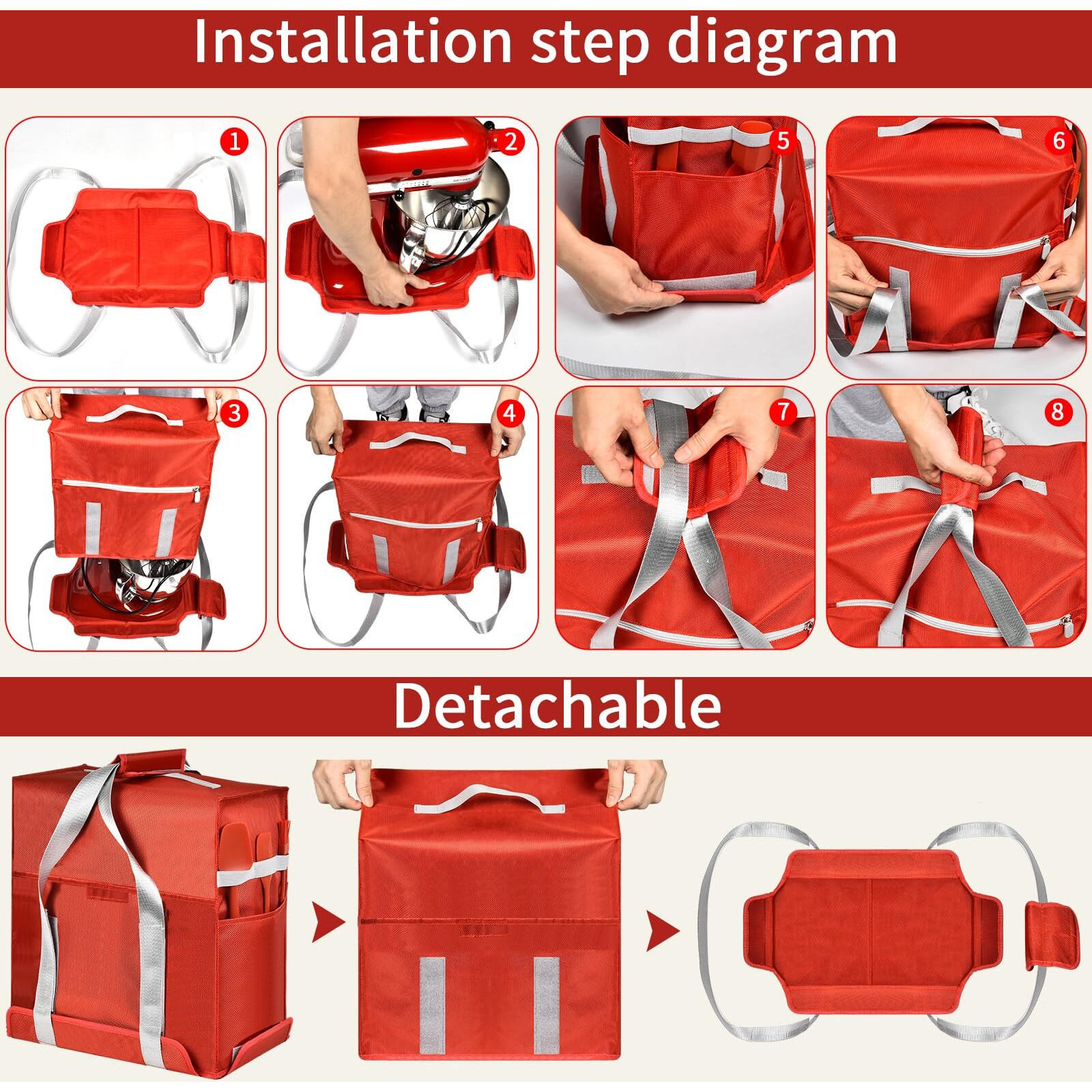 Stand Mixer Cover Compatible With Kitchenaid Stand Mixer 4.5-5 Quart  Portable Travel Storage Case Bag With Multiple Pockets And Handle For Kitchen Aid Mixer Accessories (Box Only) - Red