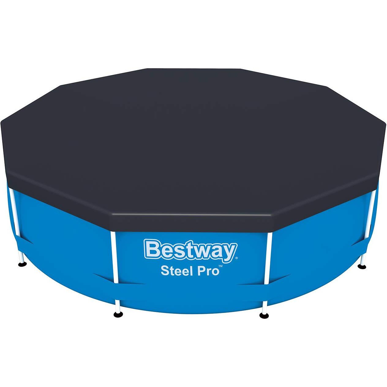Bestway Flowclear Pvc Round 10 Foot Pool Cover For Above Ground Frame Pools With Drain Holes And Secure Tie-Down Ropes  Black (Cover Only)