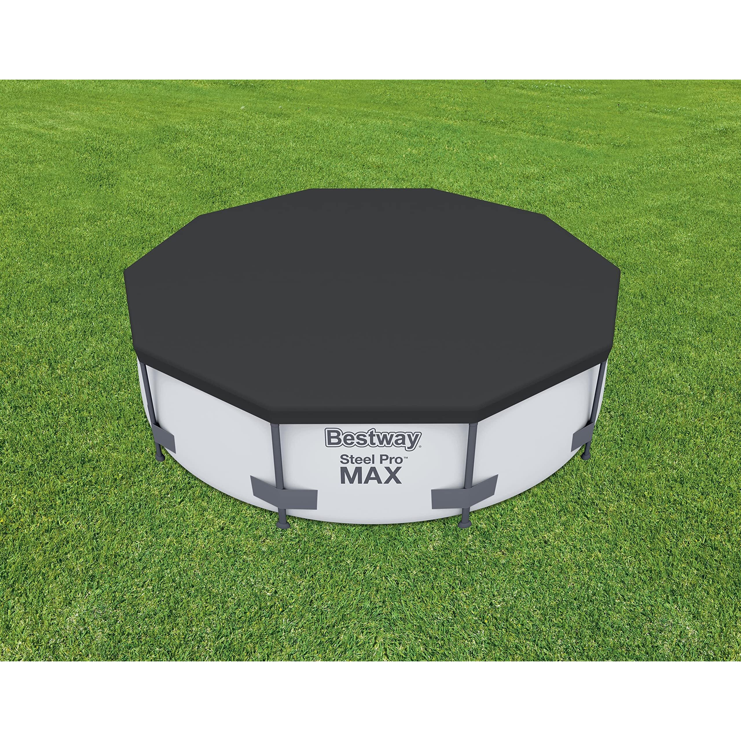 Bestway Flowclear Pvc Round 10 Foot Pool Cover For Above Ground Frame Pools With Drain Holes And Secure Tie-Down Ropes  Black (Cover Only)