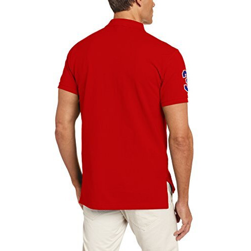 U.S. Polo Assn. Men's Slim Fit Pique Polo  Engine Red/International Blue  Medium