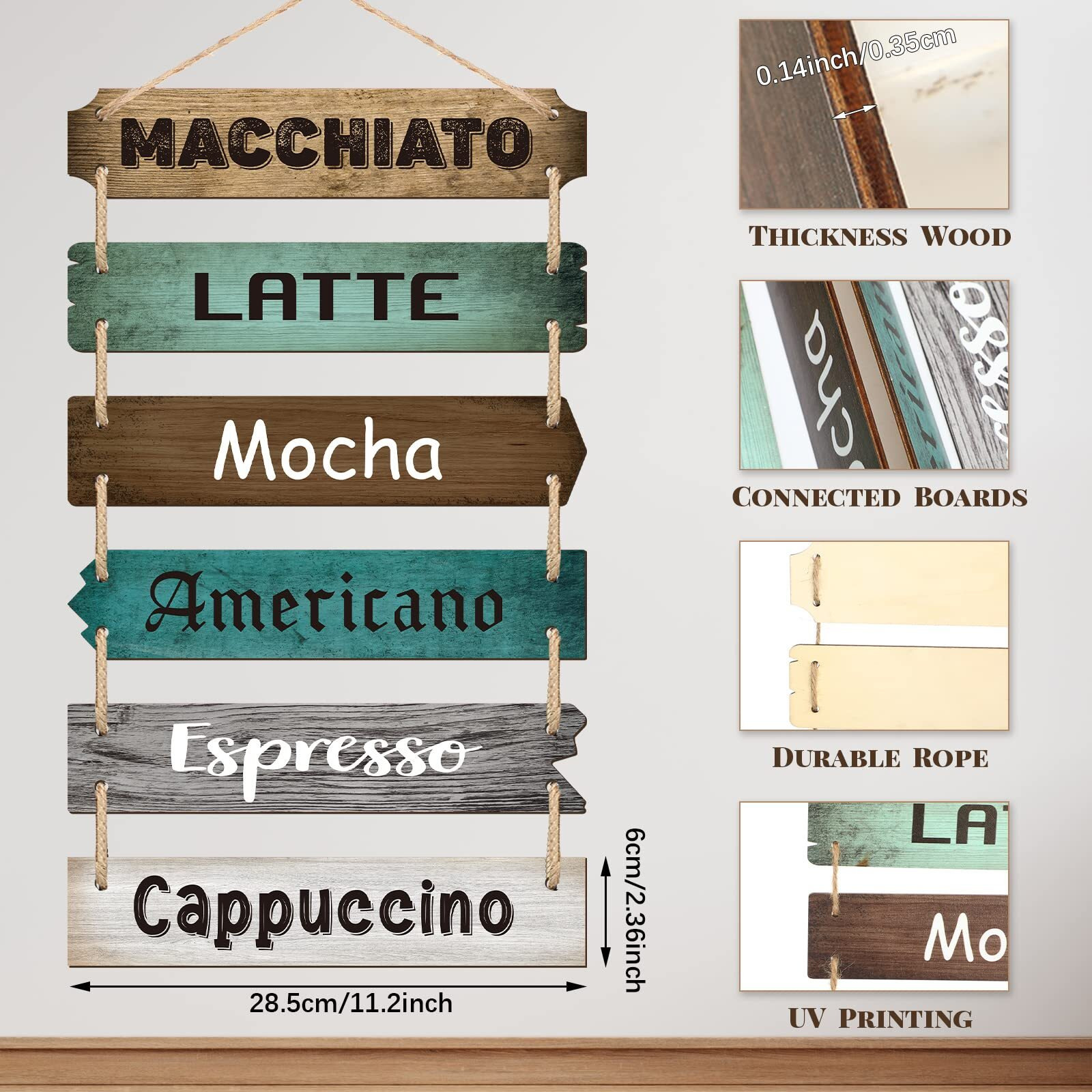 Coffee Sign Coffee Bar Decor Wooden Hanging Farmhouse Decor Large Rustic Wood Kitchen Wall Decor Coffee Station Decor Coffee Theme Wall Pediments Decorative Signs Plaques For Home  21.3 X 11.2 Inches