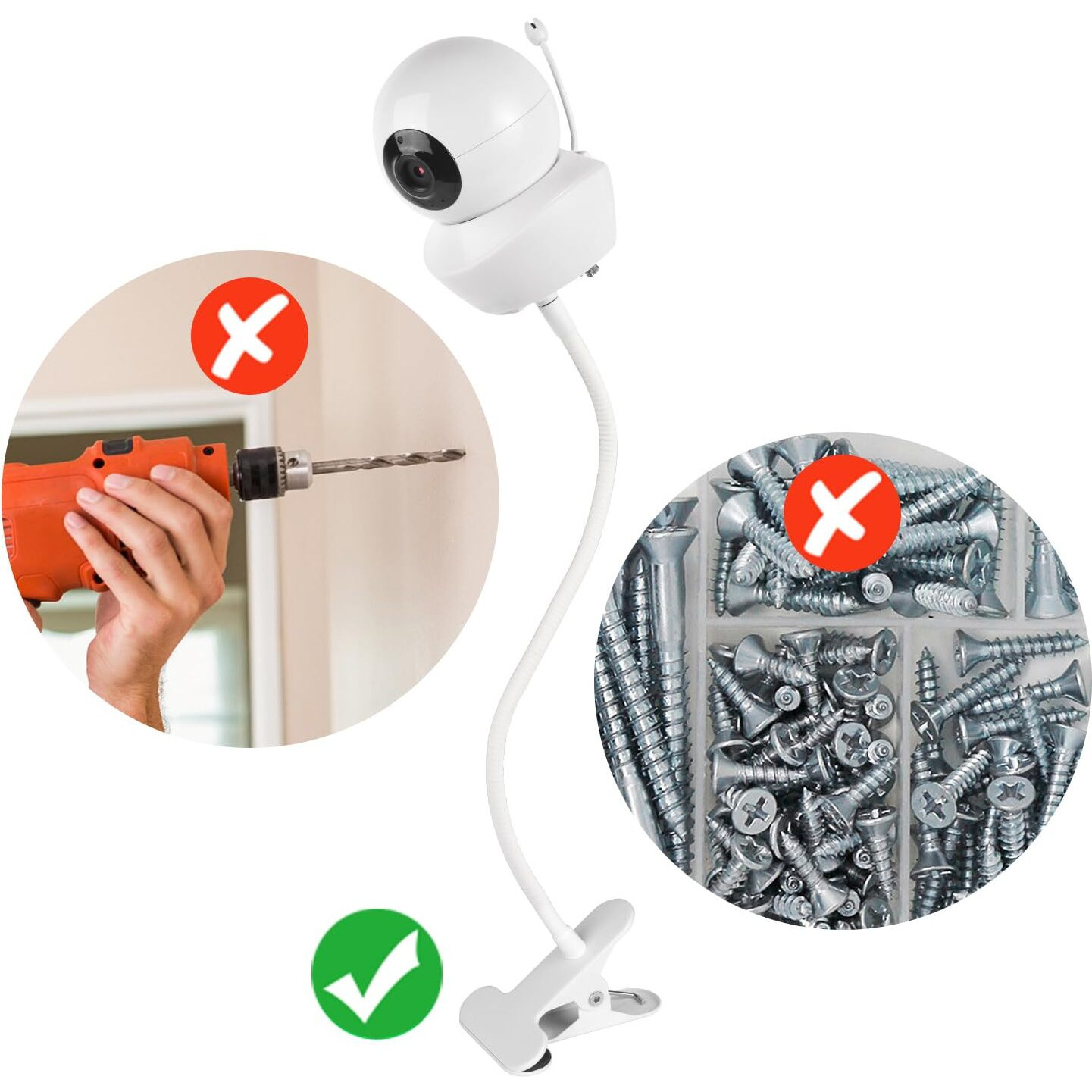 Flexible Baby Monitor Mount For Babysense V43/Hds2/V24R Video Baby Monitor  Gooseneck Baby Monitor Stand With Perfect View Angle And Easy Installation  Attach To Wherever You Want - White