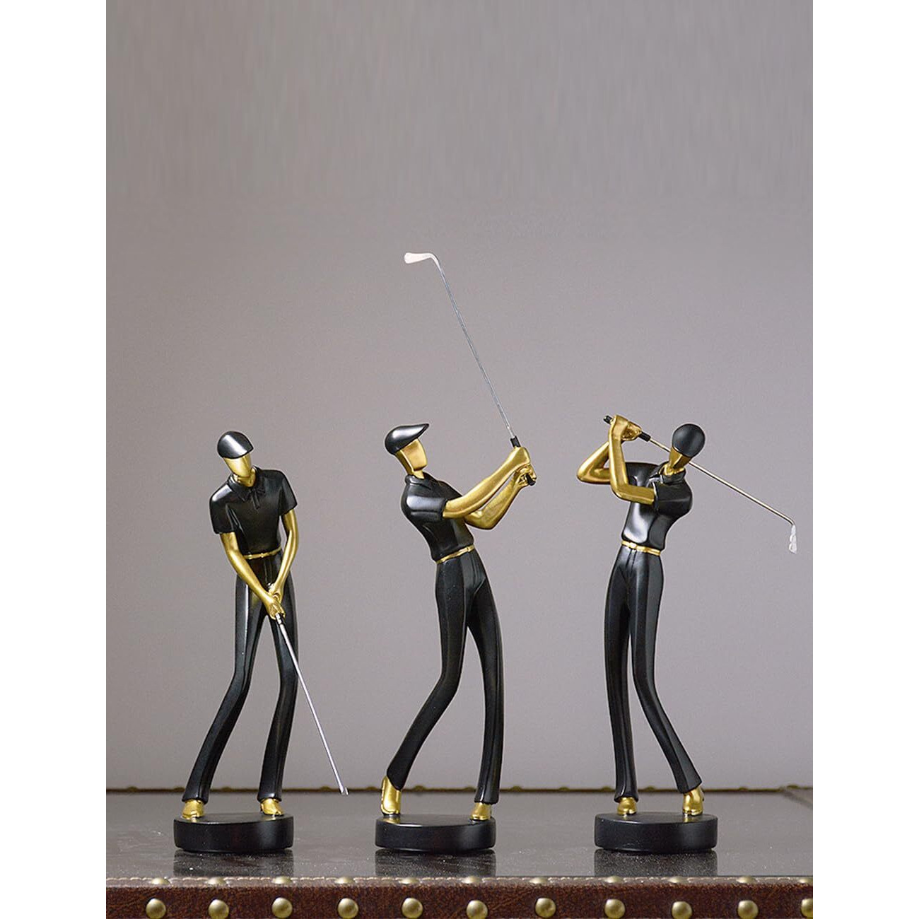 Haucoze Golf Figurine Statue Golfer Decoration Modern Sculpture Home Gifts Table Centerpiece Crafts Polyresin Black Arts 9.6 Inch