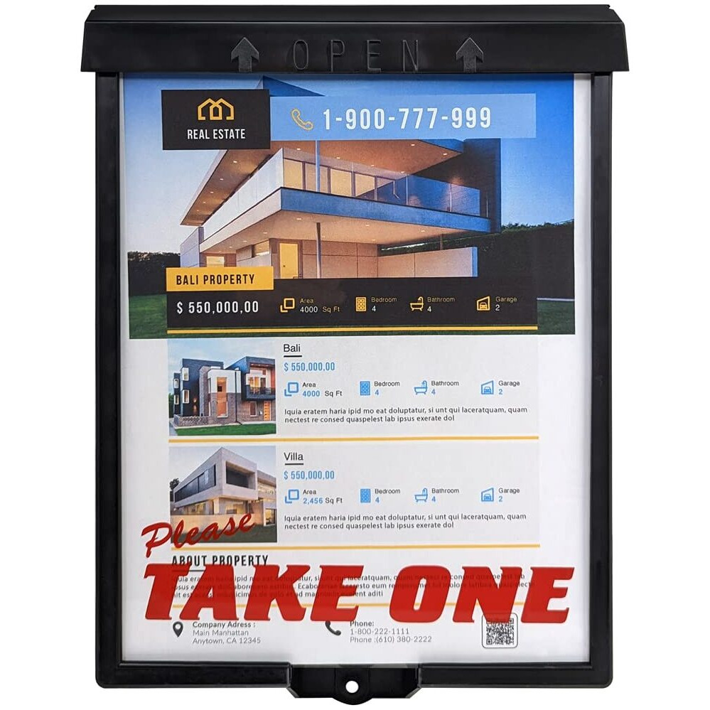 Outdoor Real Estate Brochure Box With Snap Close Lid  Take One Document Holder Can Hold 100  8.5 X 11 Documents  Flyers  Literature And Other Outdoor Marketing Needs (Pack Of 1  Black)