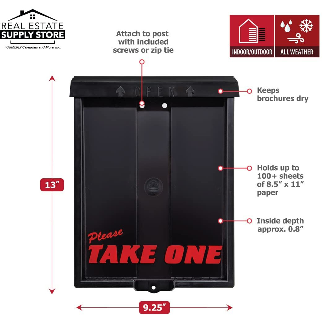 Outdoor Real Estate Brochure Box With Snap Close Lid  Take One Document Holder Can Hold 100  8.5 X 11 Documents  Flyers  Literature And Other Outdoor Marketing Needs (Pack Of 1  Black)