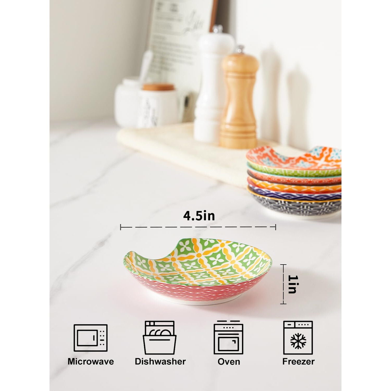 Metahom Ceramic Spoon Rest  Spoon Holder For Kitchen Counter  Utensil Rest Holder For Stove Top  Ladle  Spatula  Set Of 6  Dishwasher Safe  4.5 Inch  Vibrant Color