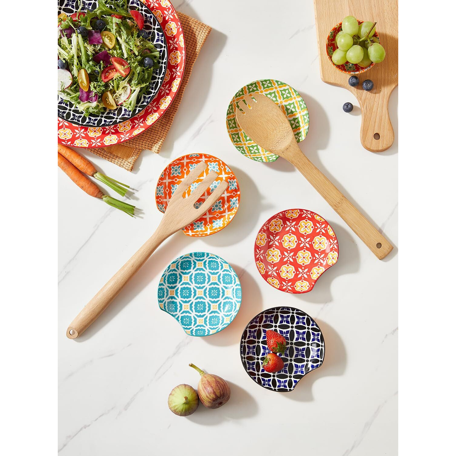 Metahom Ceramic Spoon Rest  Spoon Holder For Kitchen Counter  Utensil Rest Holder For Stove Top  Ladle  Spatula  Set Of 6  Dishwasher Safe  4.5 Inch  Vibrant Color