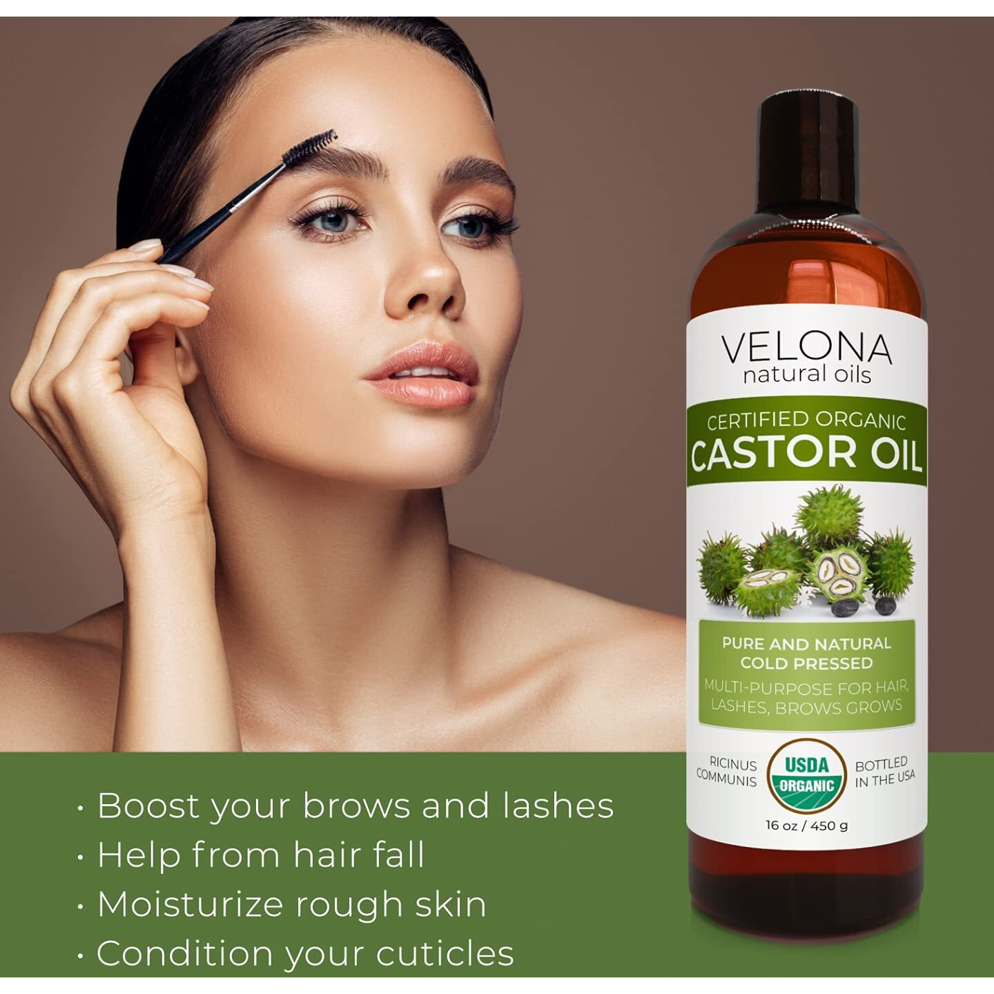 Velona Usda Certified Organic Castor Oil - 16 Oz (With Pump) | For Hair Growth  Boost Eyelashes  Eyebrows | Cold Pressed  Natural Oil  Usp Grade | Hexane Free  Lash Serum  Caster
