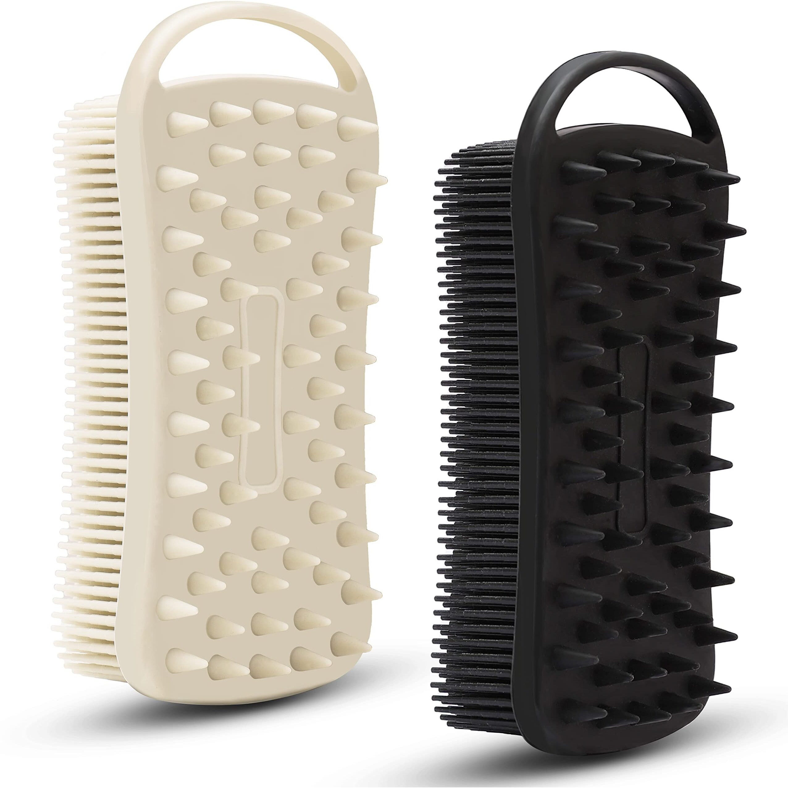 2 Pc Silicone Exfoliating Body Scrubber  2 In 1 Silicone Body Shampoo Brush  Soft Silicone Loofah For Sensitive Skin  Shower Silicone Hair Scalp Massager  Easy To Clean  Lather Well (Grey&Black)
