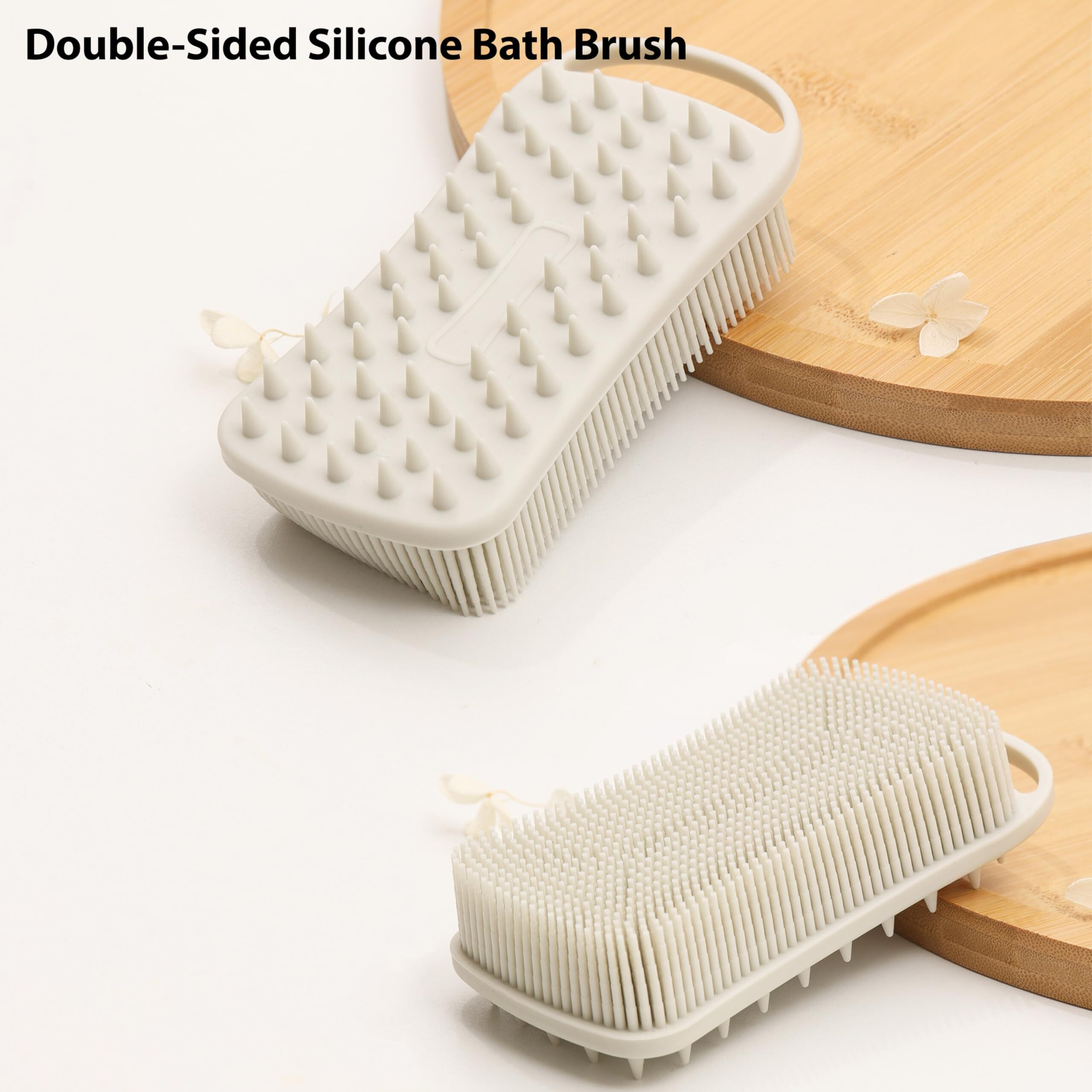 2 Pc Silicone Exfoliating Body Scrubber  2 In 1 Silicone Body Shampoo Brush  Soft Silicone Loofah For Sensitive Skin  Shower Silicone Hair Scalp Massager  Easy To Clean  Lather Well (Grey&Black)