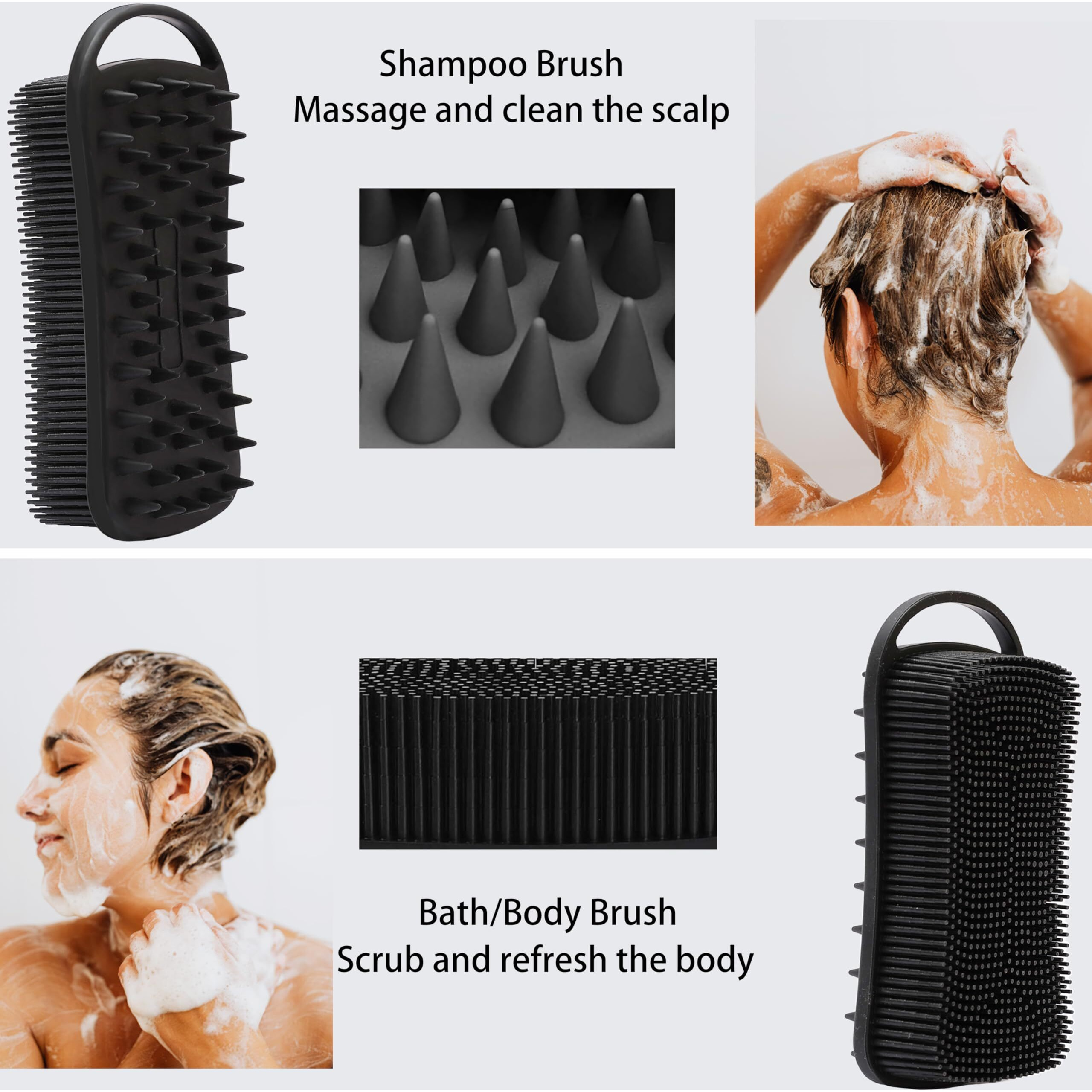 2 Pc Silicone Exfoliating Body Scrubber  2 In 1 Silicone Body Shampoo Brush  Soft Silicone Loofah For Sensitive Skin  Shower Silicone Hair Scalp Massager  Easy To Clean  Lather Well (Grey&Black)