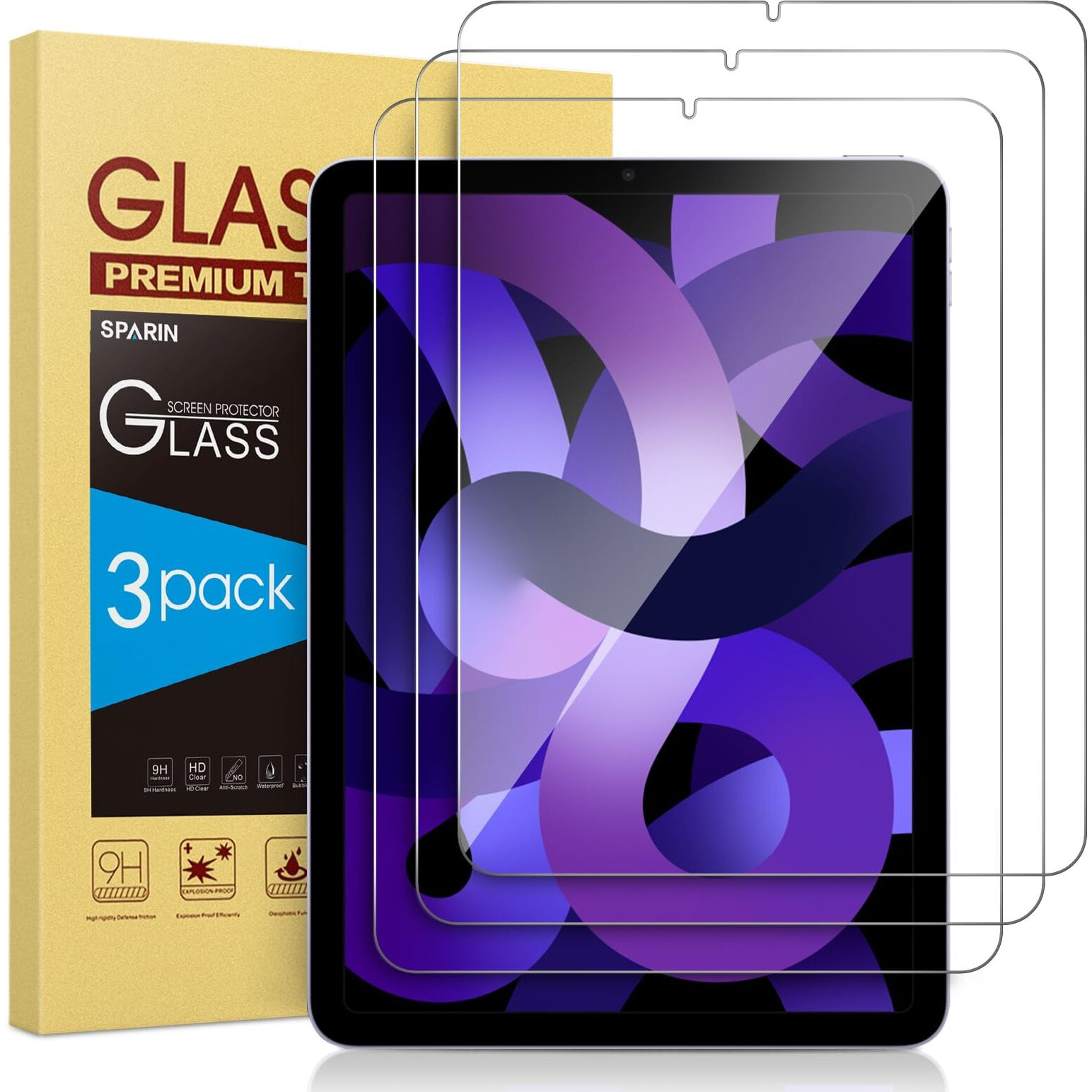 Sparin 3 Pack Screen Protector For Ipad Air 5Th /Ipad Air 4Th 10.9 Inch  Tempered Glass For Ipad Air 5/4 Generation (2022&2020)  Apple Pencil Compatible