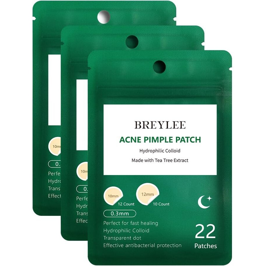 Acne Pimple Patch (66Count)  Breylee Tea Tree Oil Pimple Patch Acne Pimple Healing Patch Zit Patch Acne Patch Hydrocolloid Patch  10Mm+12Mm