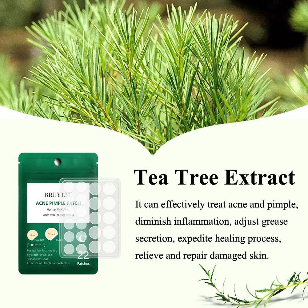 Acne Pimple Patch (66Count)  Breylee Tea Tree Oil Pimple Patch Acne Pimple Healing Patch Zit Patch Acne Patch Hydrocolloid Patch  10Mm+12Mm