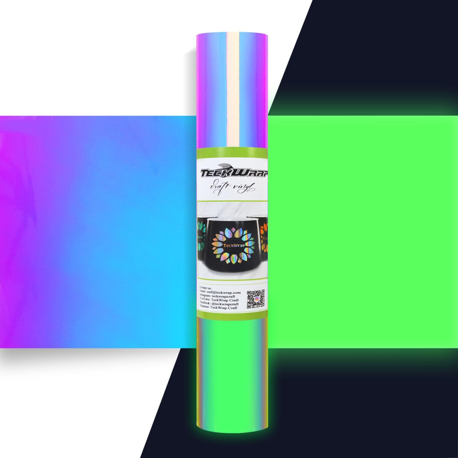 Teckwrap Glow In The Dark Chrome Adhesive Vinyl  Opal White To Green  1Ft X 5Ft For Craft Cutter Sign Plotter Decals Scrapbook Lettering Diy Decorations