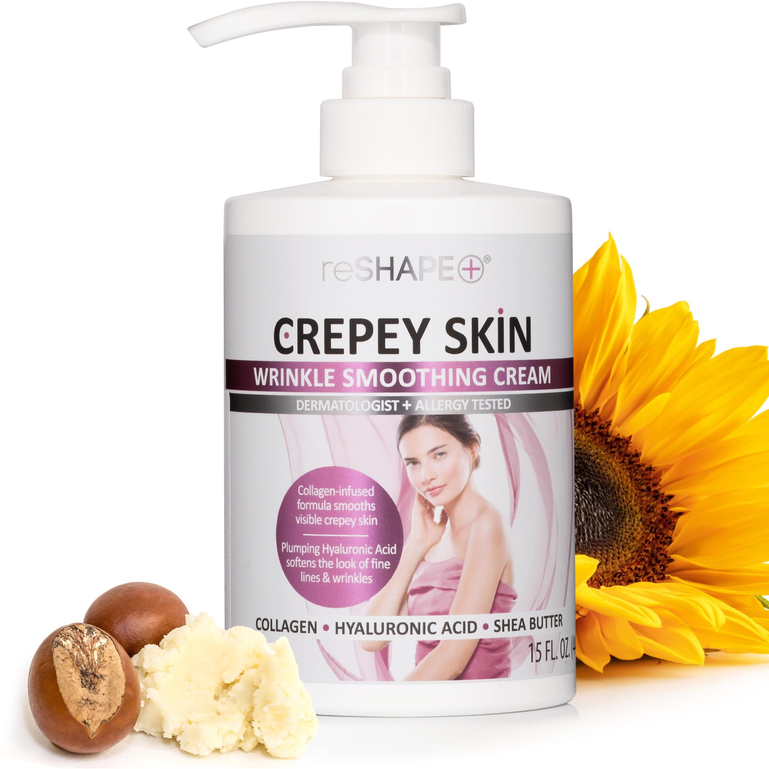 Reshape+ Collagen Body & Face Cream Moisturizing Skin Care Lotion  Skin Tightening Cellulite Body Lotion Improves Skin Elasticity  Plumps Sagging Skin W/Green Tea  Aloe Vera  & Chamomile  15 Fl Oz