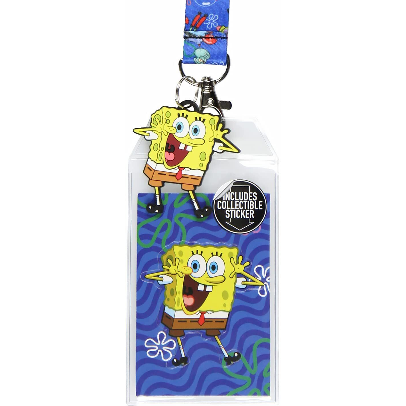 Spongebob Squarepants Lanyard Breakaway Id Badge Holder With Character Rubber Charm And Collectible Sticker