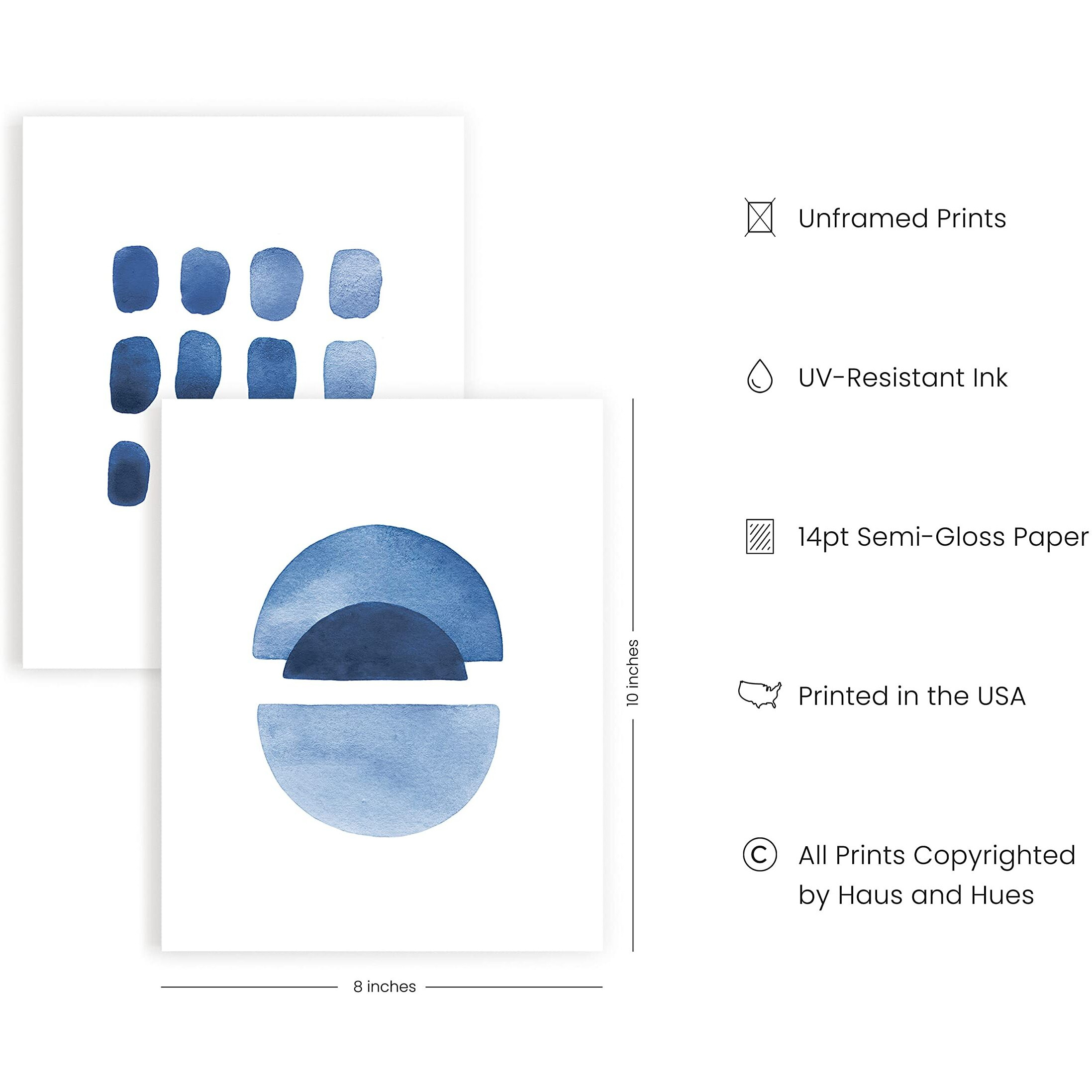 Haus And Hues Abstract Blue Wall Art Prints Set Of 4 Abstract Art Blue Wall Decor For Living Room | Watercolor Prints Navy Blue Wall Art | Unframed (8 X 10)