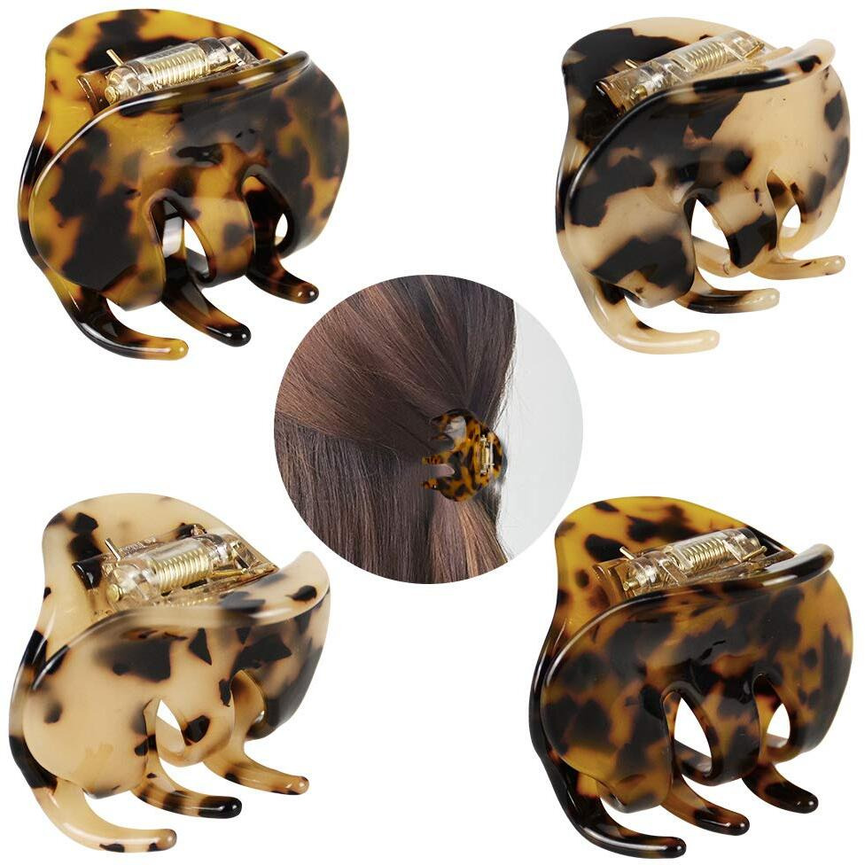 4 Pack 2.1 Inch Hair Claw Clips Tortoise Shell Cellulose Acetate Resin Hair Barrettes Medium French Design Hair Jaw Leopard Print Fashion Hair Styling Accessories For Women Girls