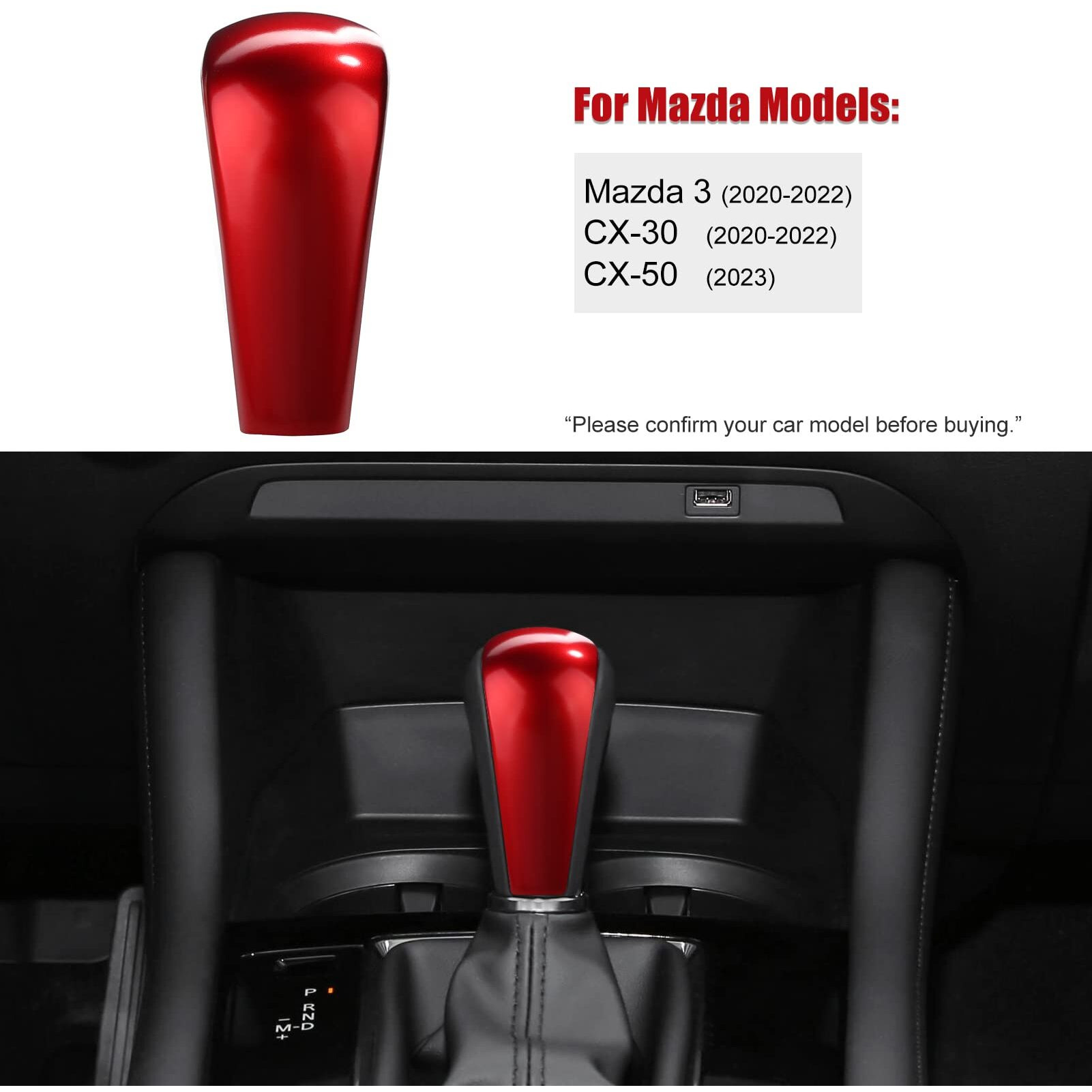 Anfokas For Mazda 3 Cx-30 2024 2023 2022 2021 2020 For Mazda Cx-50 2024 2023 Accessories Sporty Car Auto Gears Panel Gear Shift Knob Cover Trim Cap -Red