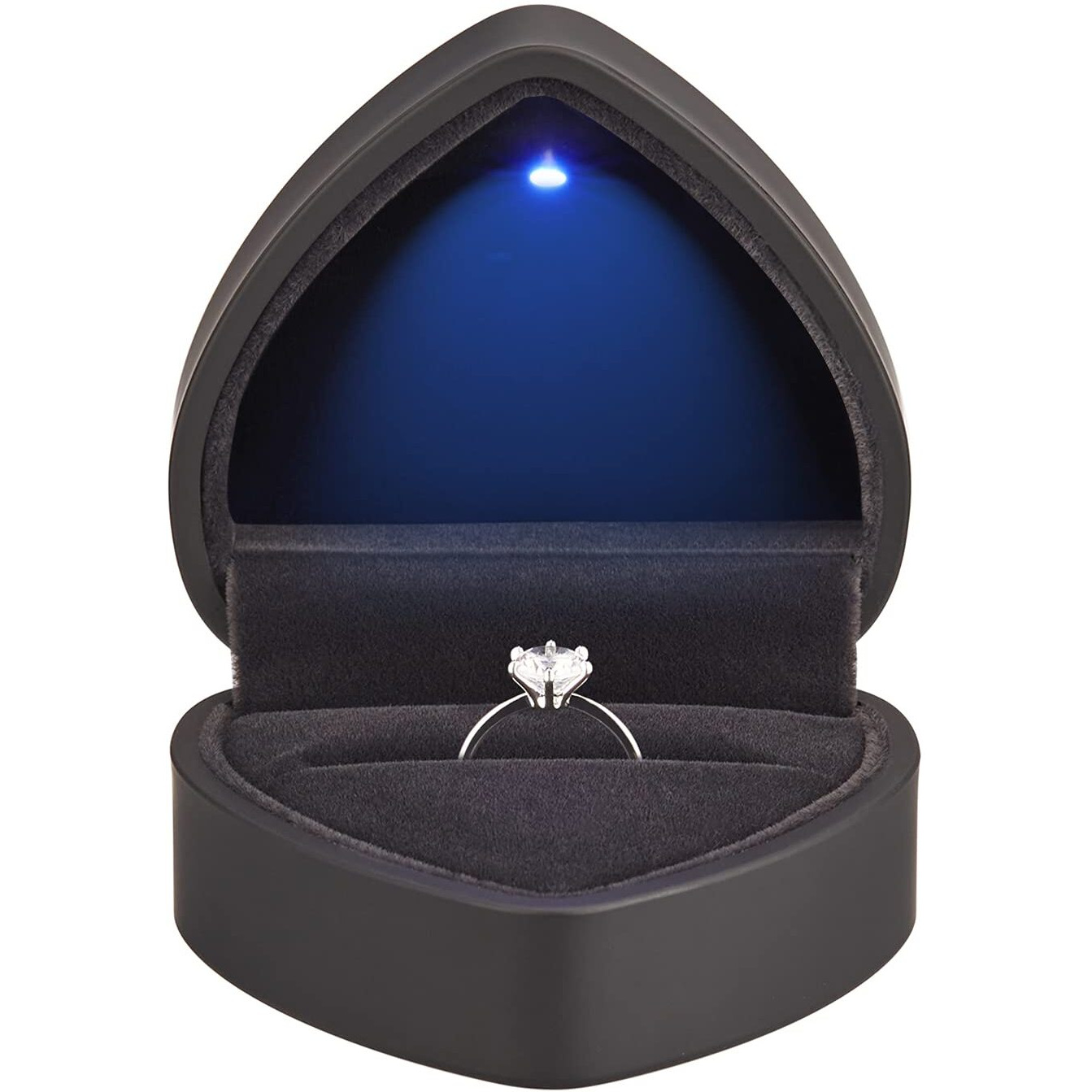 Heart Shaped Ring Gift Box With Led Light  Velvet Earrings Jewelry Case With Light  Jewellry Display Box For Wedding  Engagement  Proposal  Birthday And Anniversary (Black)