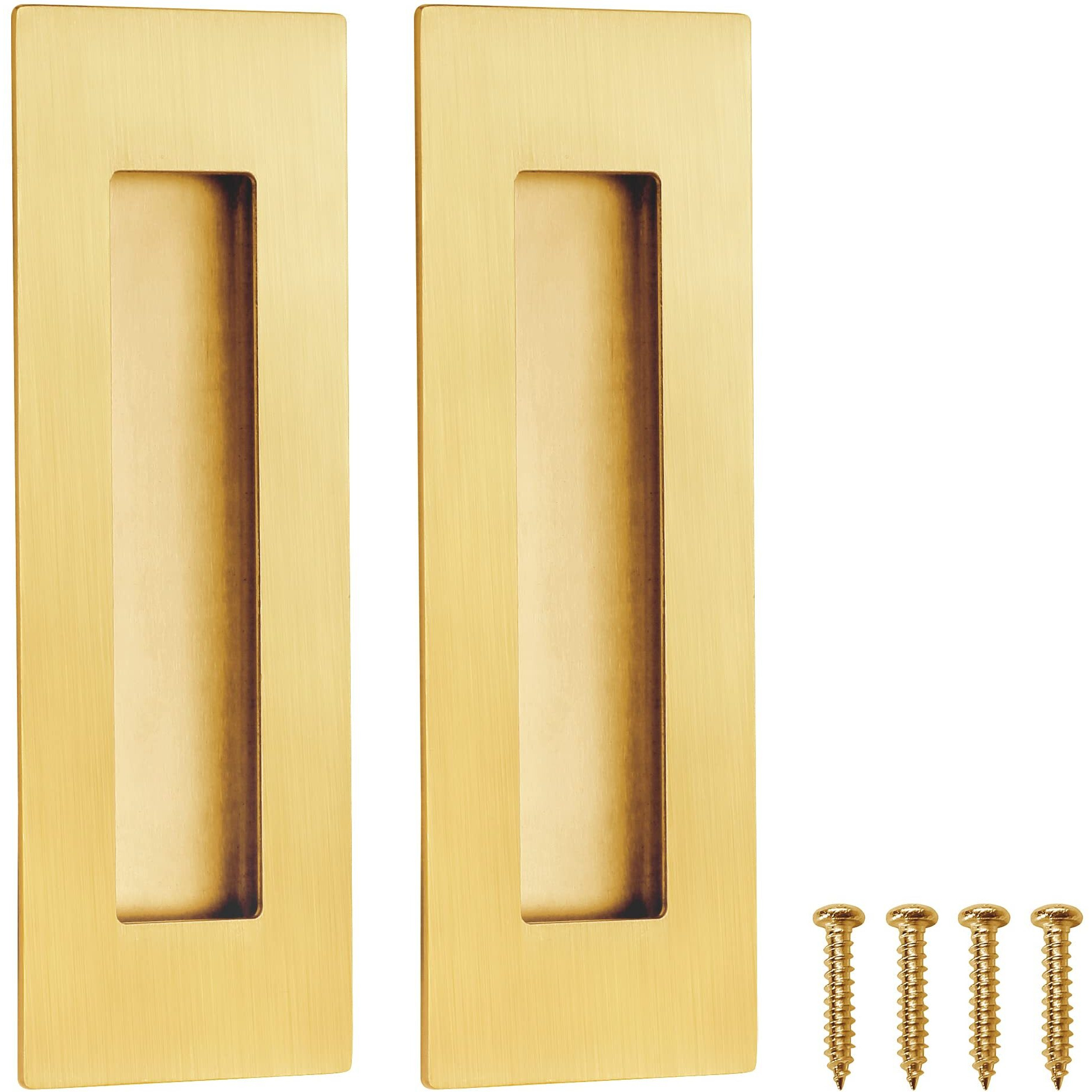 Malimali 6 Inch Recessed Finger Flush Pulls For Pocket Door Closet Door  Sliding Barn Door Handle  Brushed Gold Stainless Steel Rectangular Door Pulls Hardware(2 Pack)